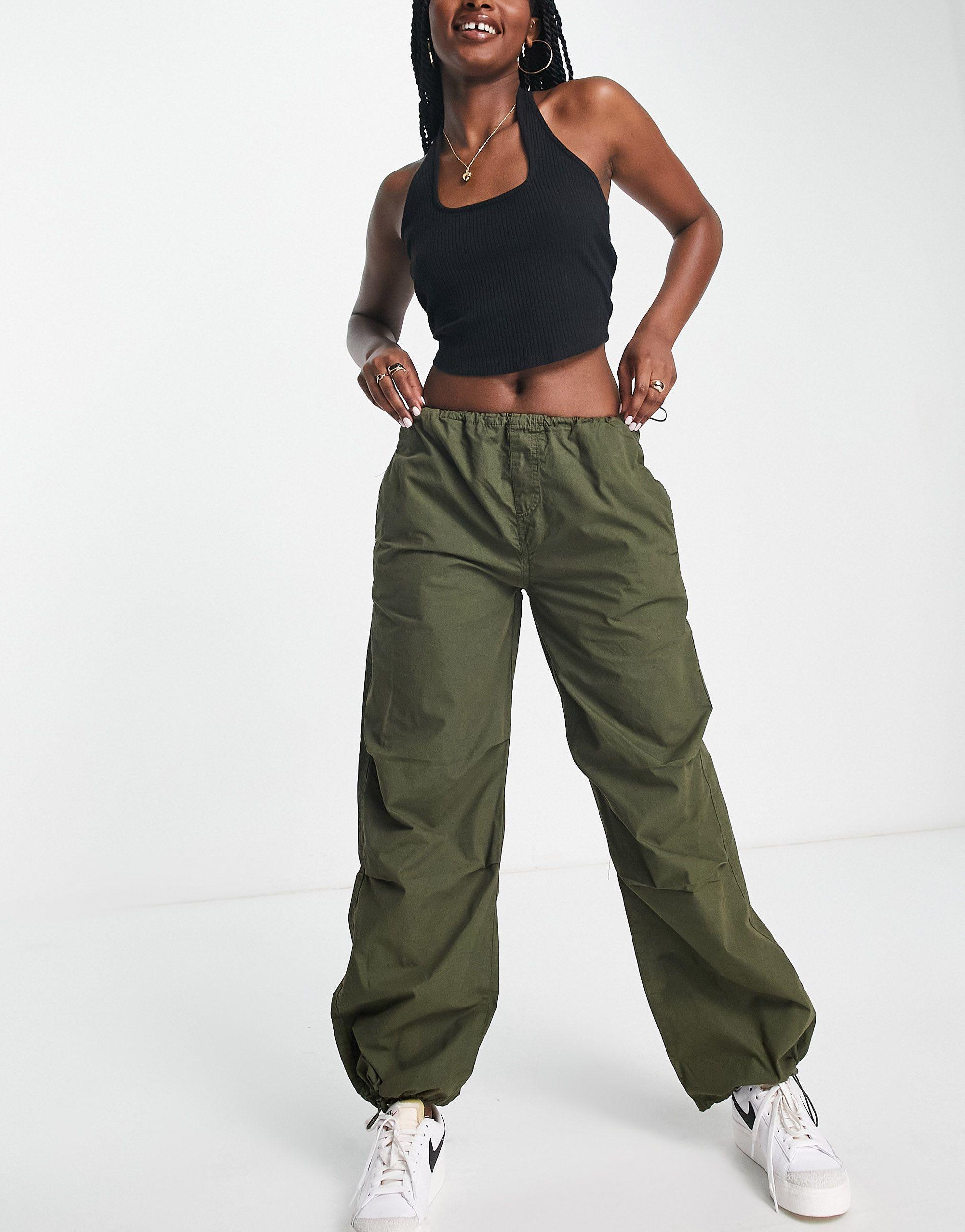 Stradivarius Str Oversized Parachute Pant in Green