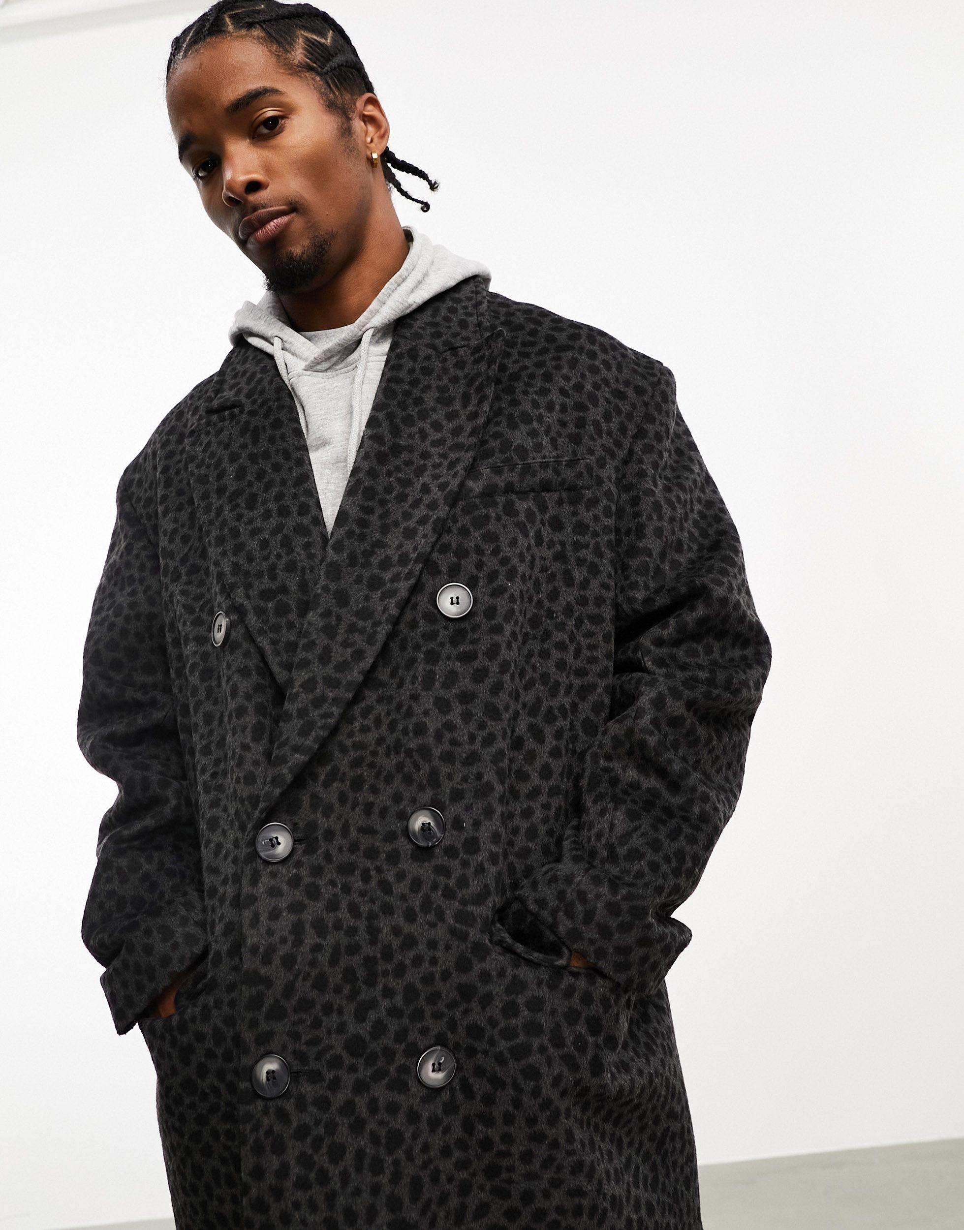 Manteau oversize facon laine a imprime leopard gris ASOS pour homme en coloris Blanc Lyst