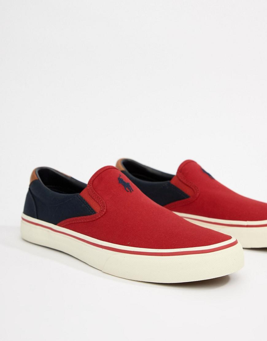 Polo Ralph Lauren Thompson Canvas Slip On Plimsolls 2 Colour Leather Trims  In Red/navy for Men - Lyst