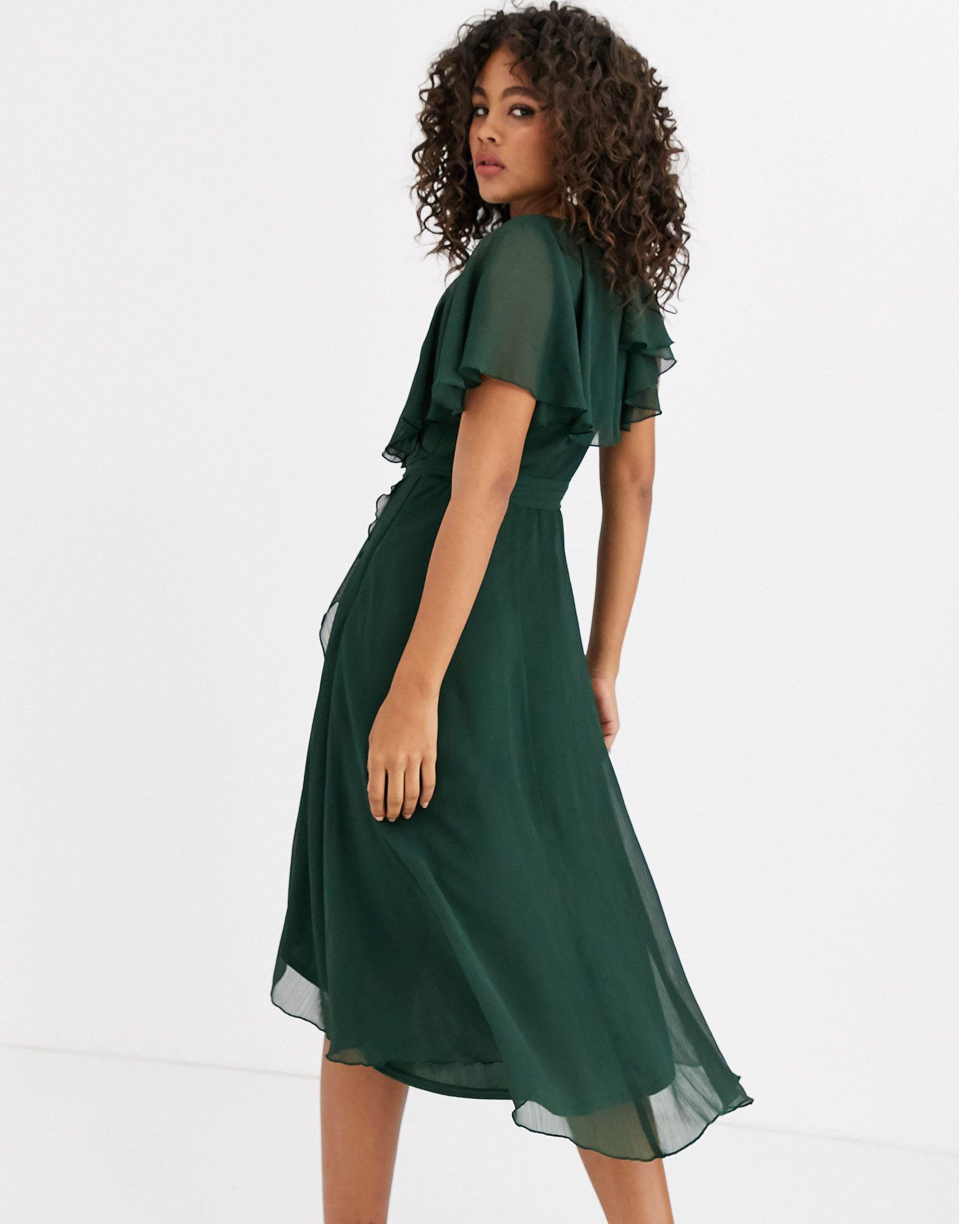 cape back dipped hem midi dress