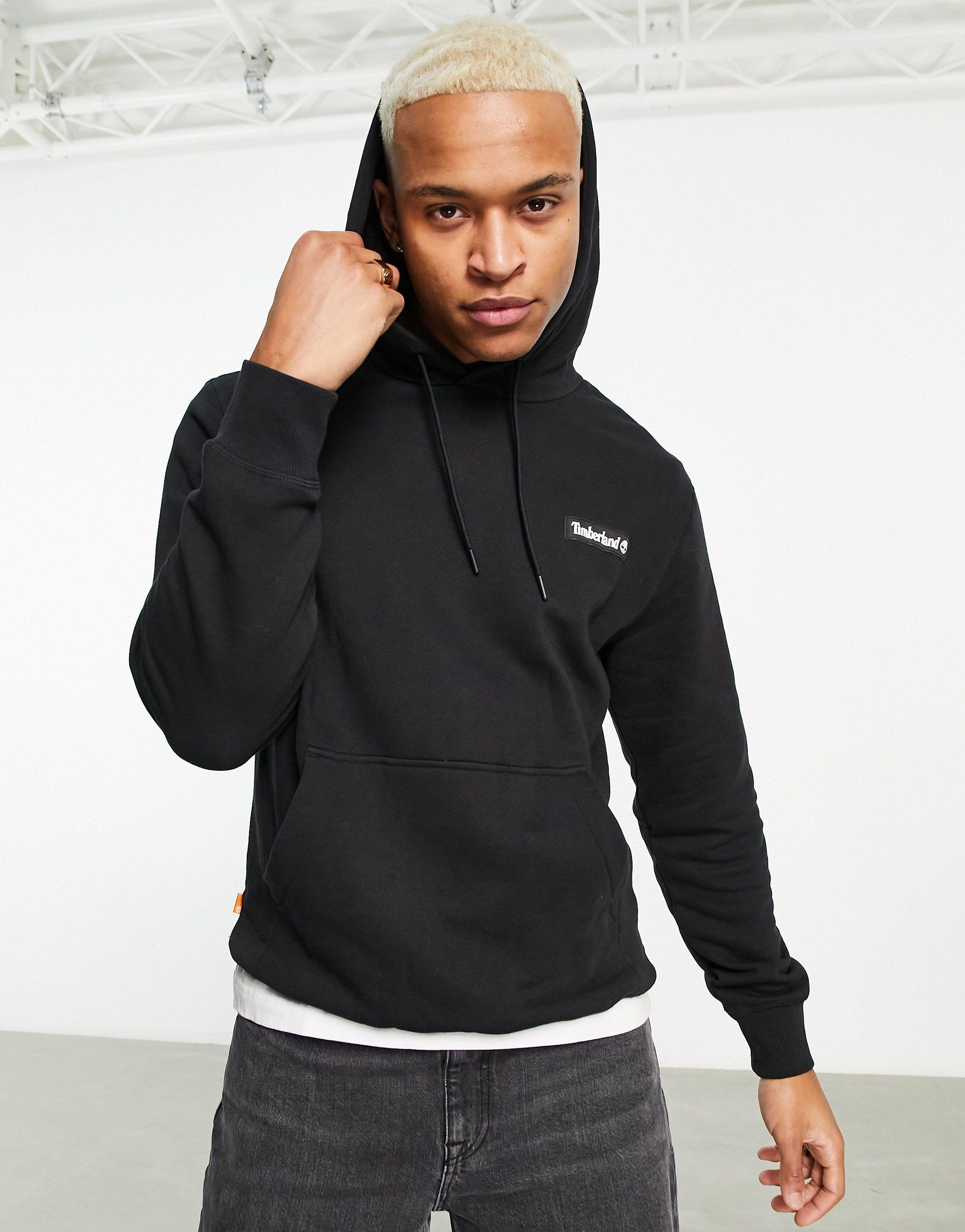 Timberland Woven Logo Hoodie in Black for Men | Lyst