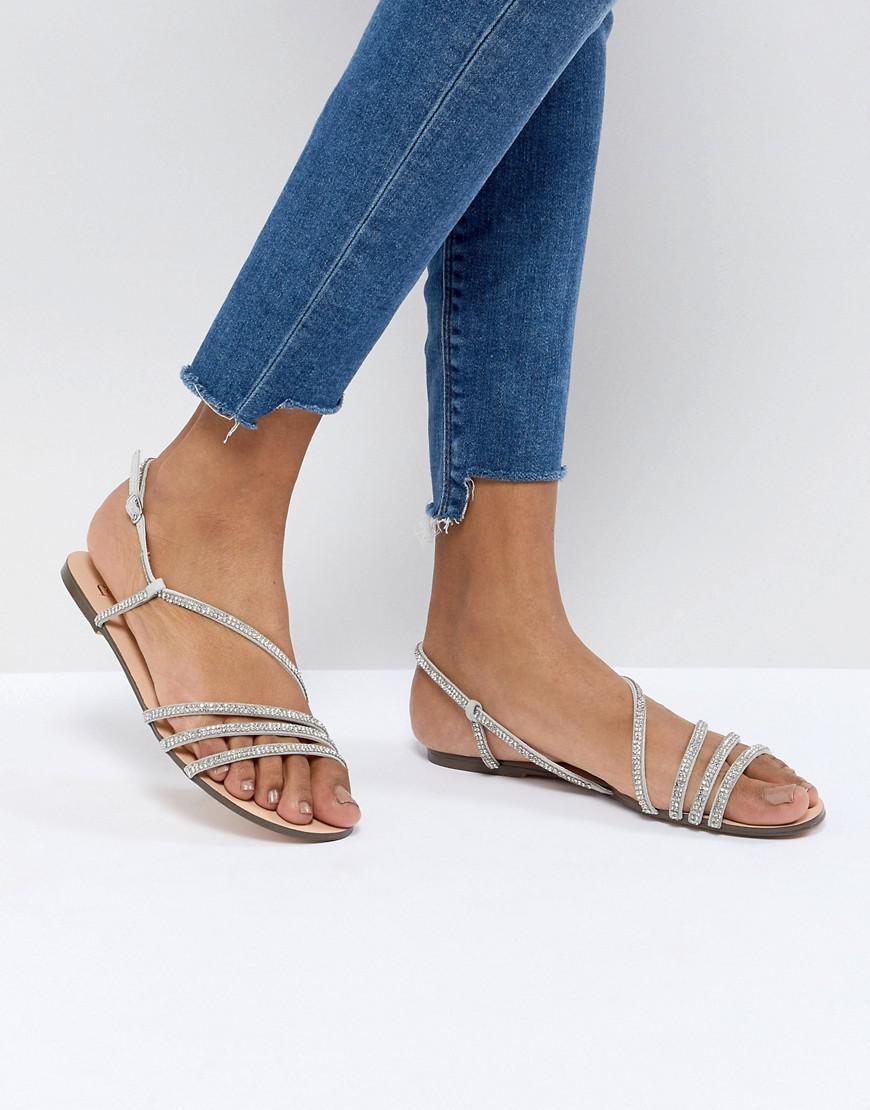Faith Jetty Diamante Strappy Flat Sandals in Metallic | Lyst