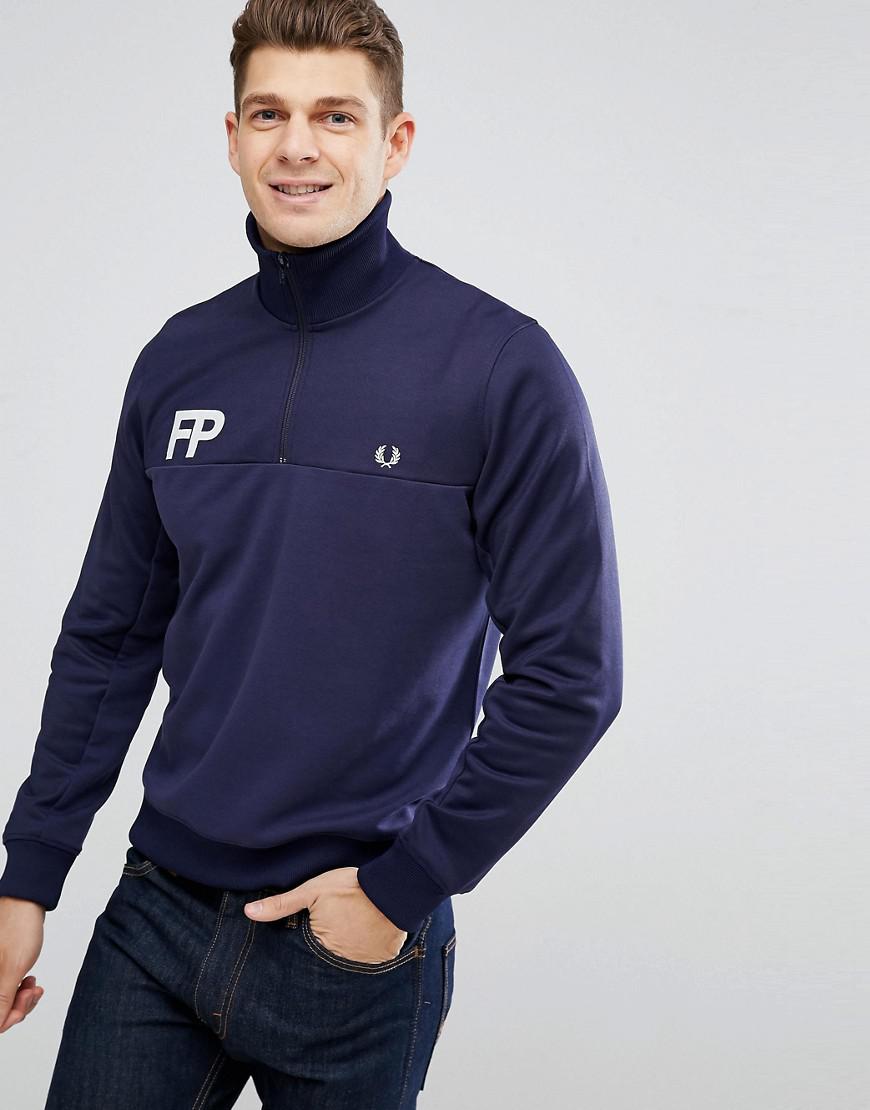 Jacket L Carbon Blue Logo & Half Zip Track Top Fred Perry 