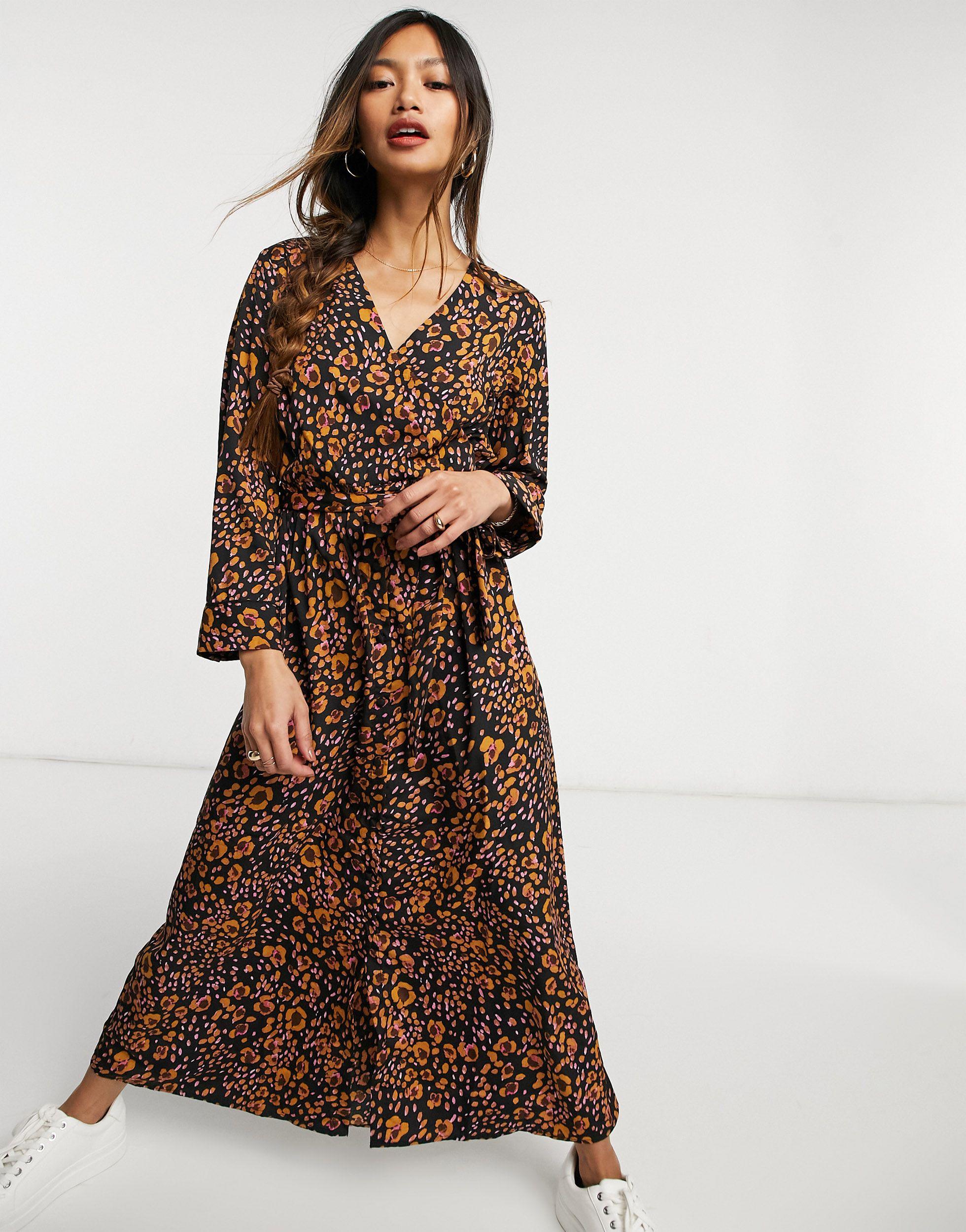 Vero Moda Exclusives - Midi Jurk Met Overslag En Dierenprint in het Bruin |  Lyst NL