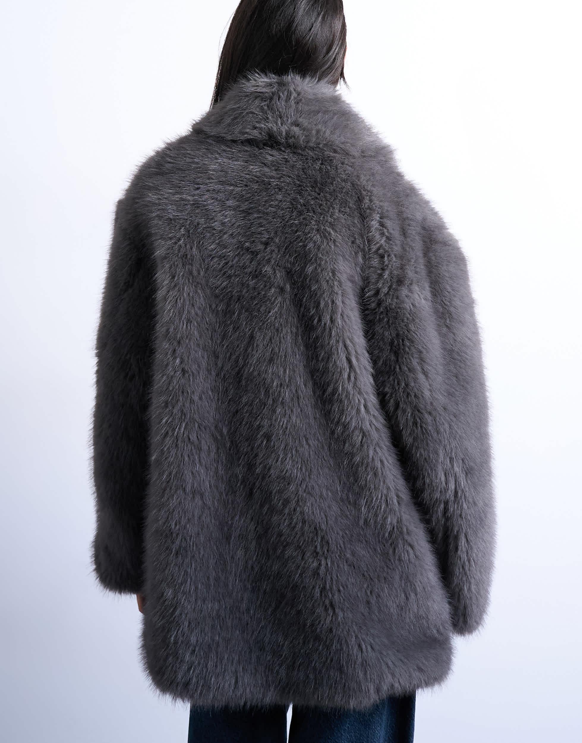 Topshop Manteau Fourrure Mi Long Manteau Chaud Marque Giovanni Mi