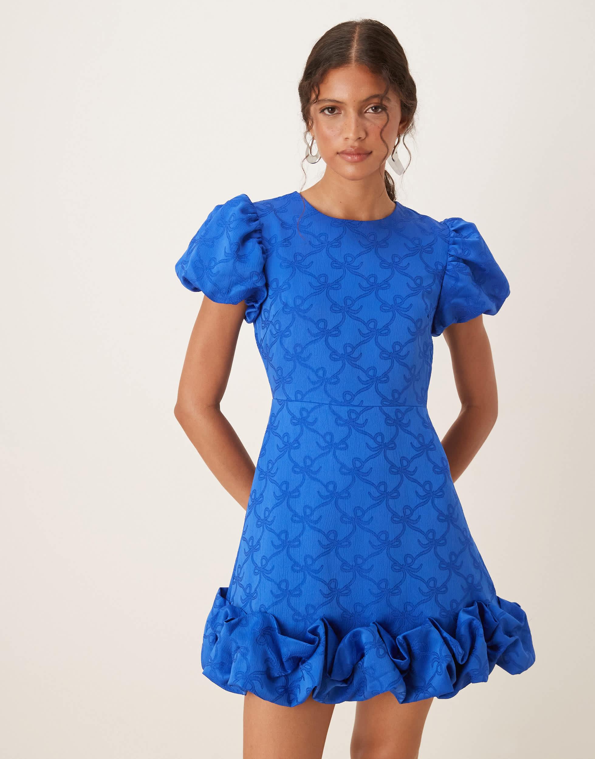 janay bubble hem mini dress Sister Jane Puff Sleeve Bubble Hem Mini Dress in Blue