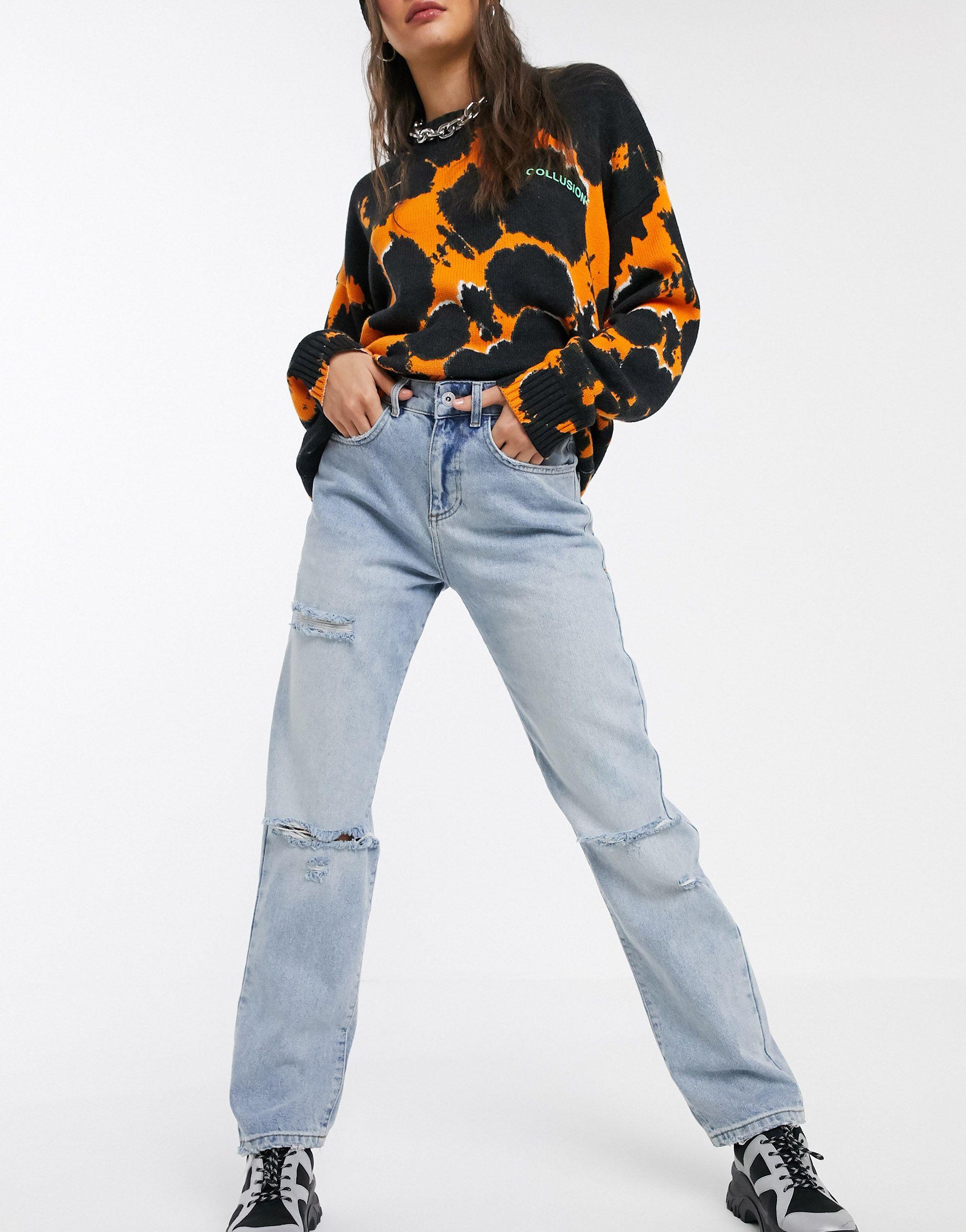 Collusion X000 Unisex 90's Fit Straight Leg Jeans With Rips in Blue | Lyst