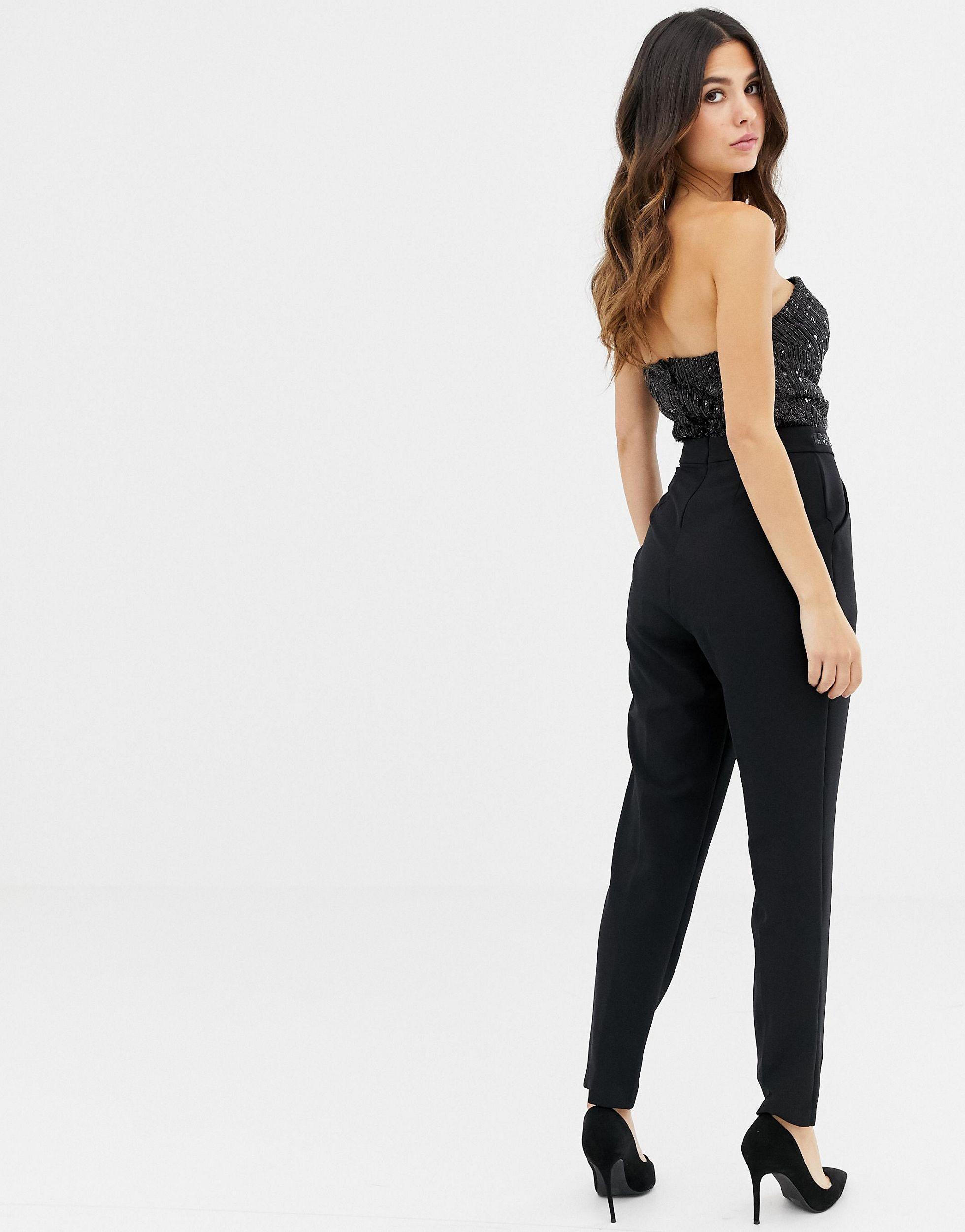 lipsy bandeau jumpsuit with sequin detail in black