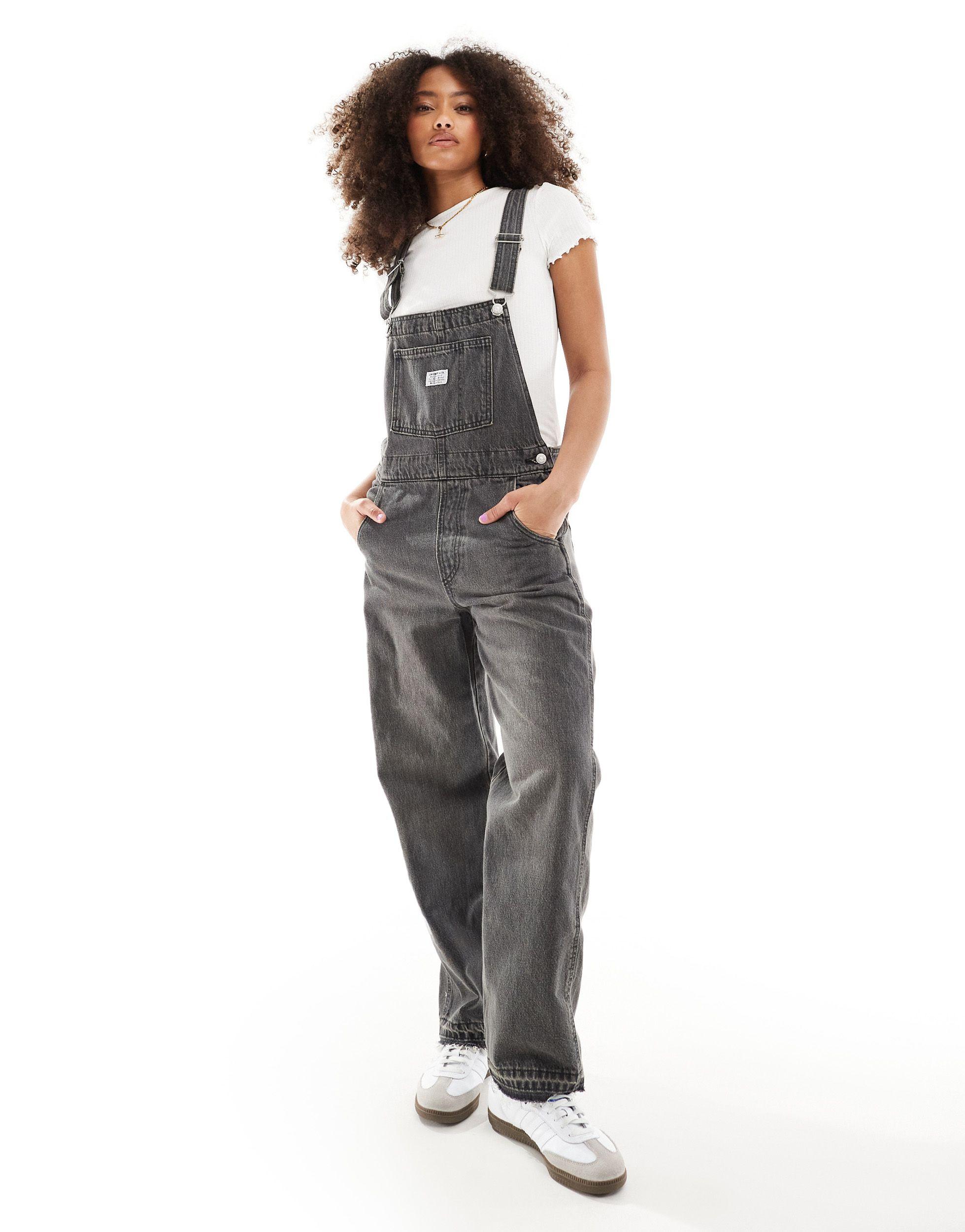 Salopette vintage oversize en jean gris delave Levi s en coloris Gris Lyst