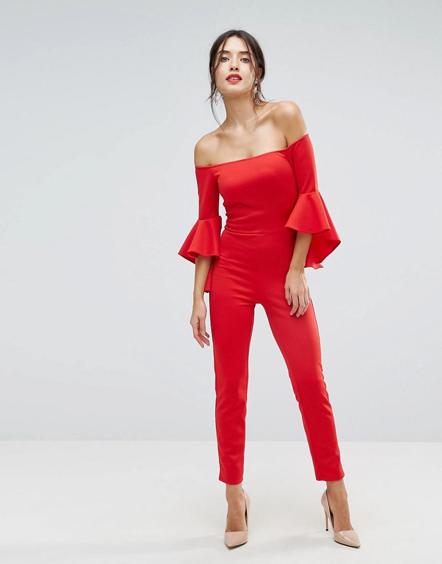 True Violet Bandeau Tailored Jumpsuit With Extreme Sleeve Detail - Lyst