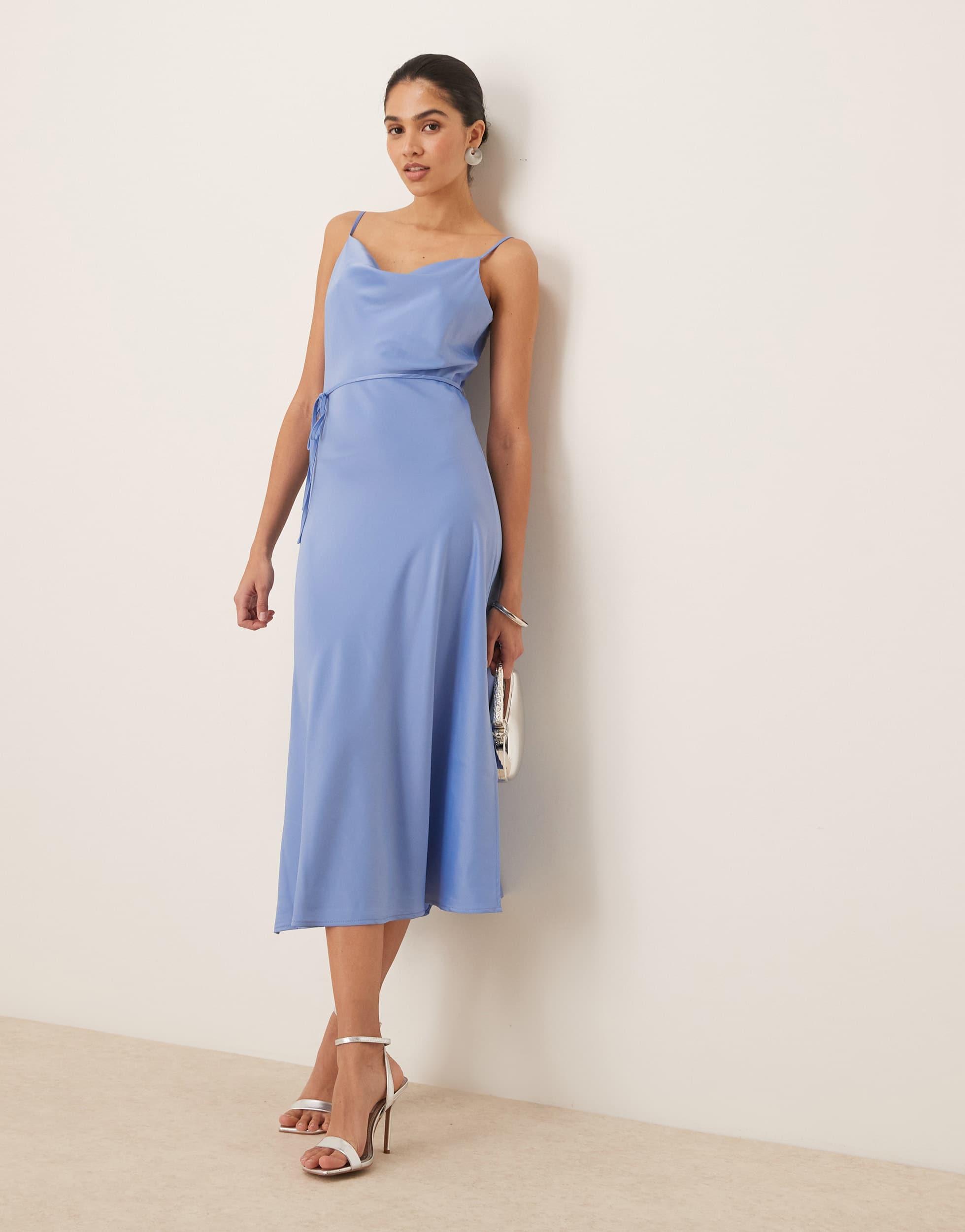 Y.A.S Satin Cami Midi Dress in Blue | Lyst Canada