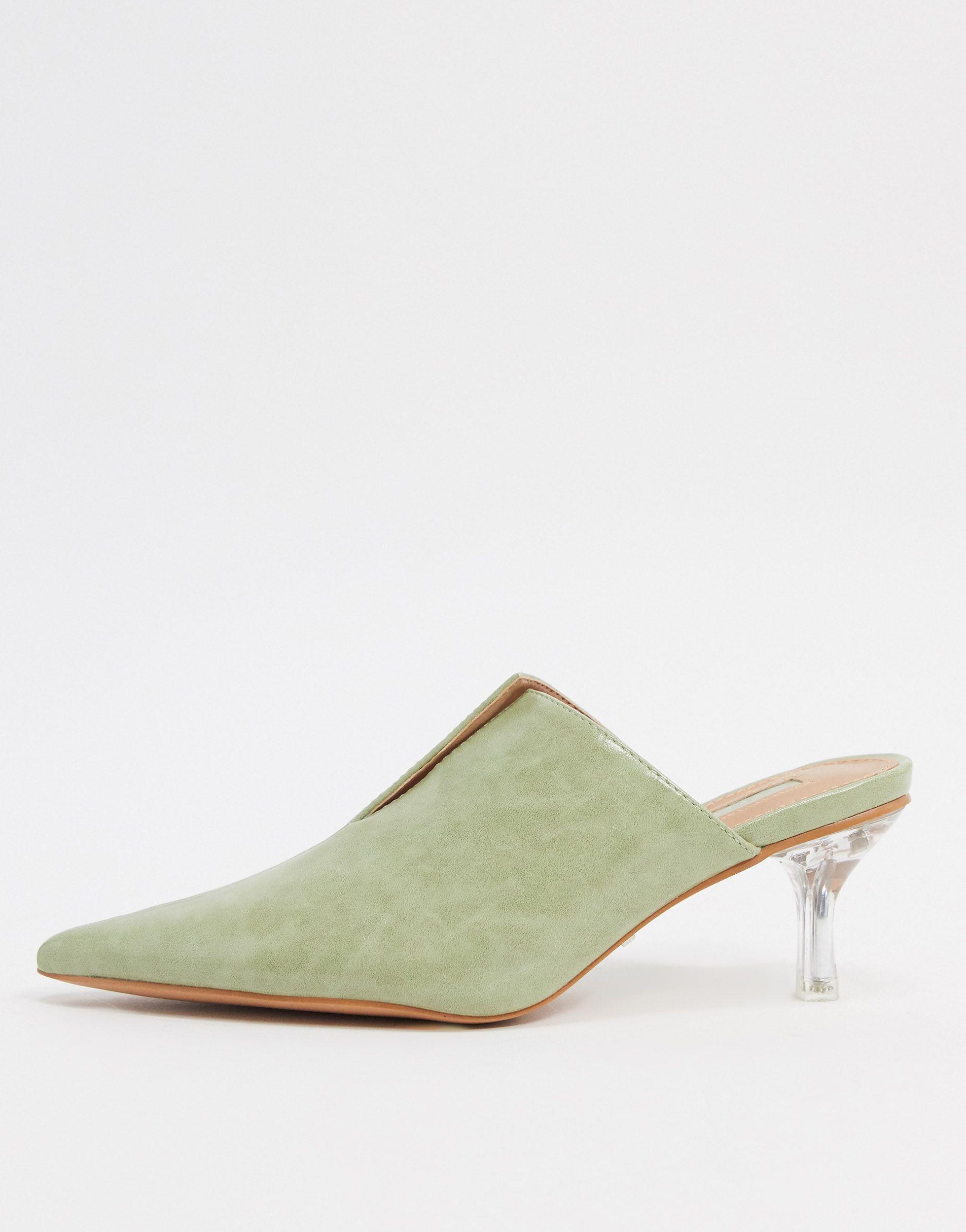 TOPSHOP Heeled Mules With Clear Heel in Green - Lyst
