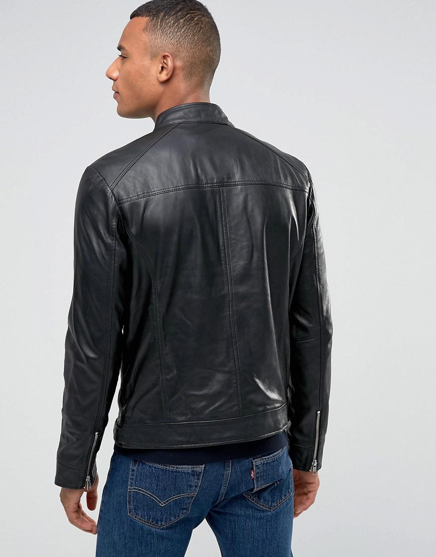 Barney S Originals Black Real Leather Four Pocket Jacket For Men