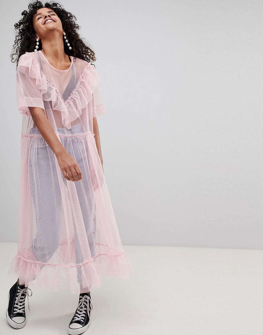 Monki Ruffle Tulle Dress in Pink | Lyst