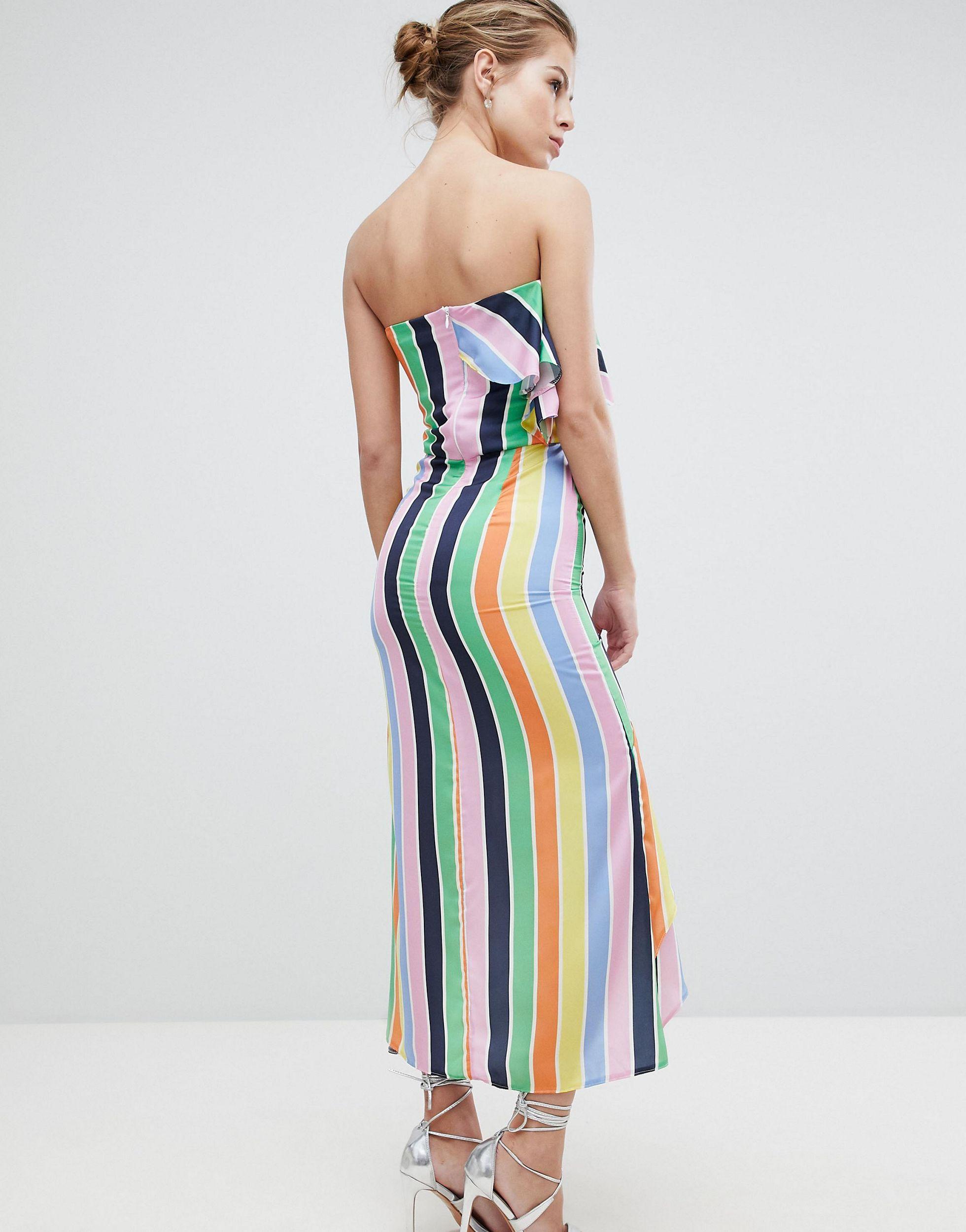 true violet bandeau midi dress with frill