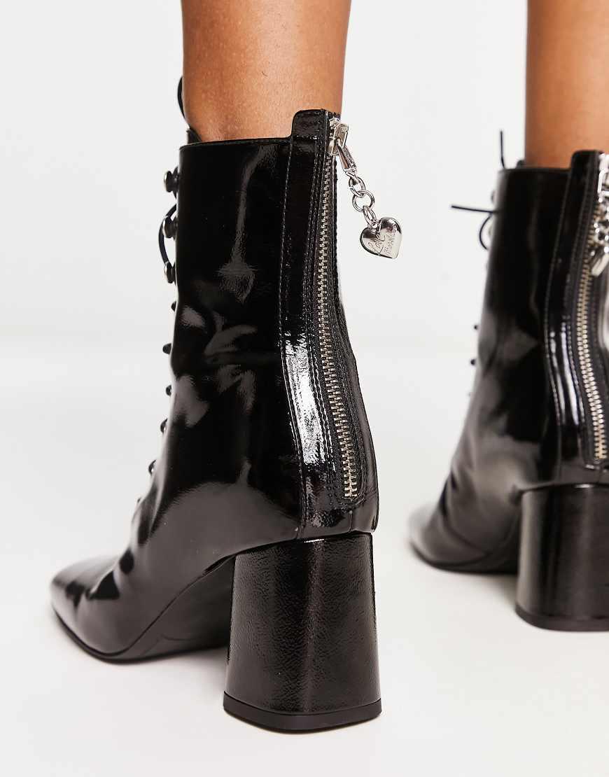 Love Moschino Lace Up Boots With Zip Back in Black | Lyst UK