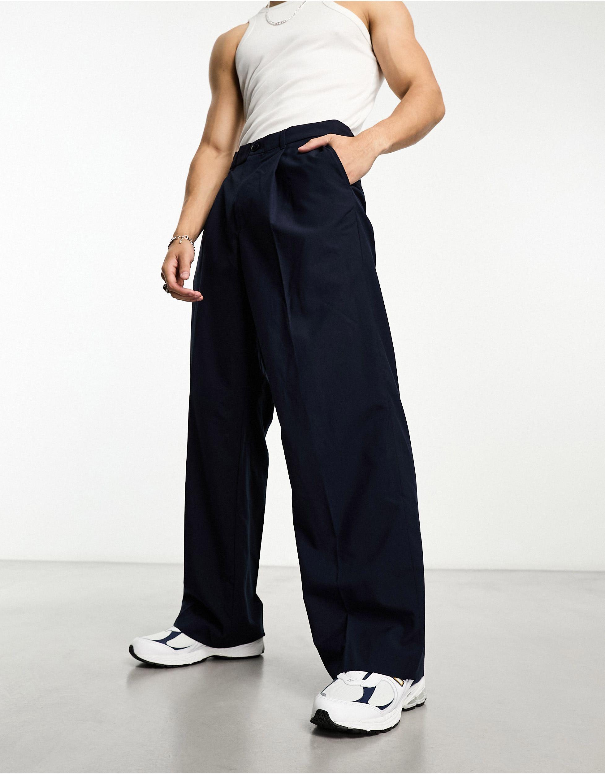 Weekday Uno Wide Leg Trousers in Blue for Men | Lyst