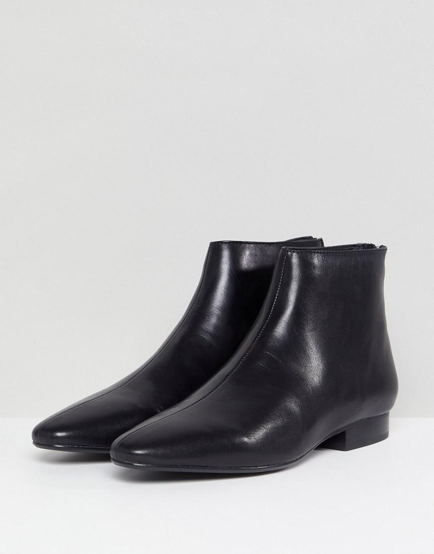 Mango Leather Flat Pointed Toe Ankle Boot in Black | Lyst