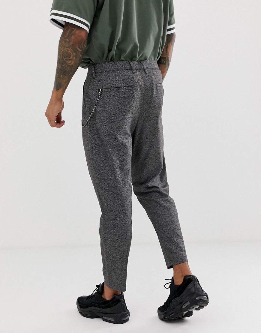 Bershka Denim Loose Carrot Fit Trousers In Dark Grey With Chain in Gray for  Men | Lyst