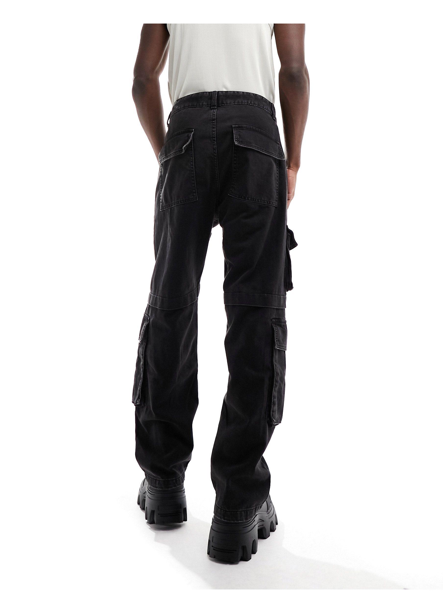 Bershka baggy Multi-pocket Cargo Jeans in Black for Men | Lyst