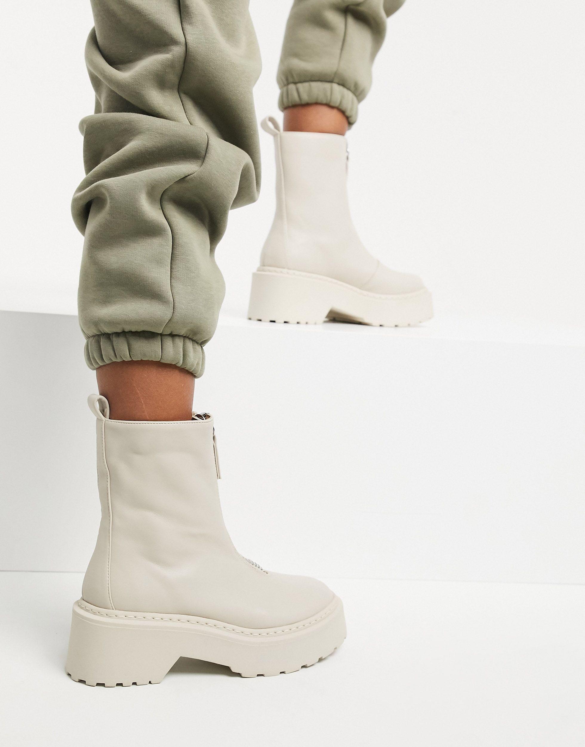 Missguided Chunky Ankle Boot With Up Detail in Natural Lyst