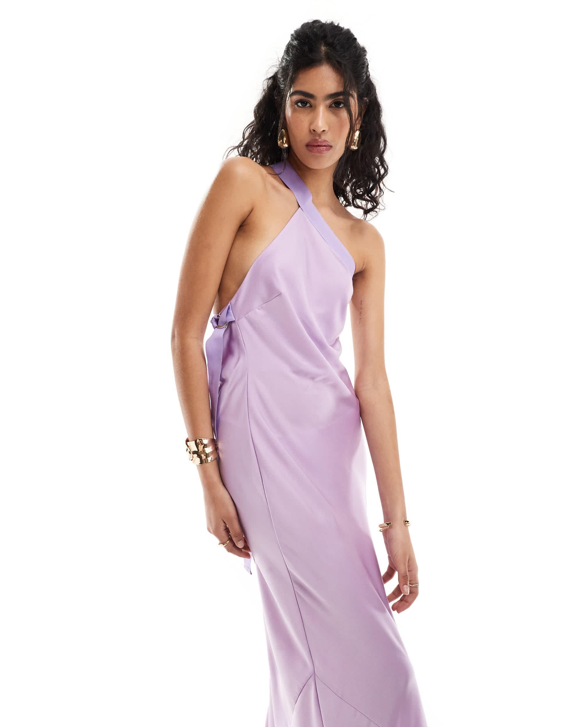 Robe longue et asymetrique avec lanieres en gros grain lilas ASOS en coloris Rose Lyst