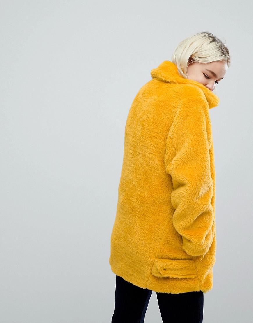 Monki Faux Fur Oversized Jacket in Yellow - Lyst