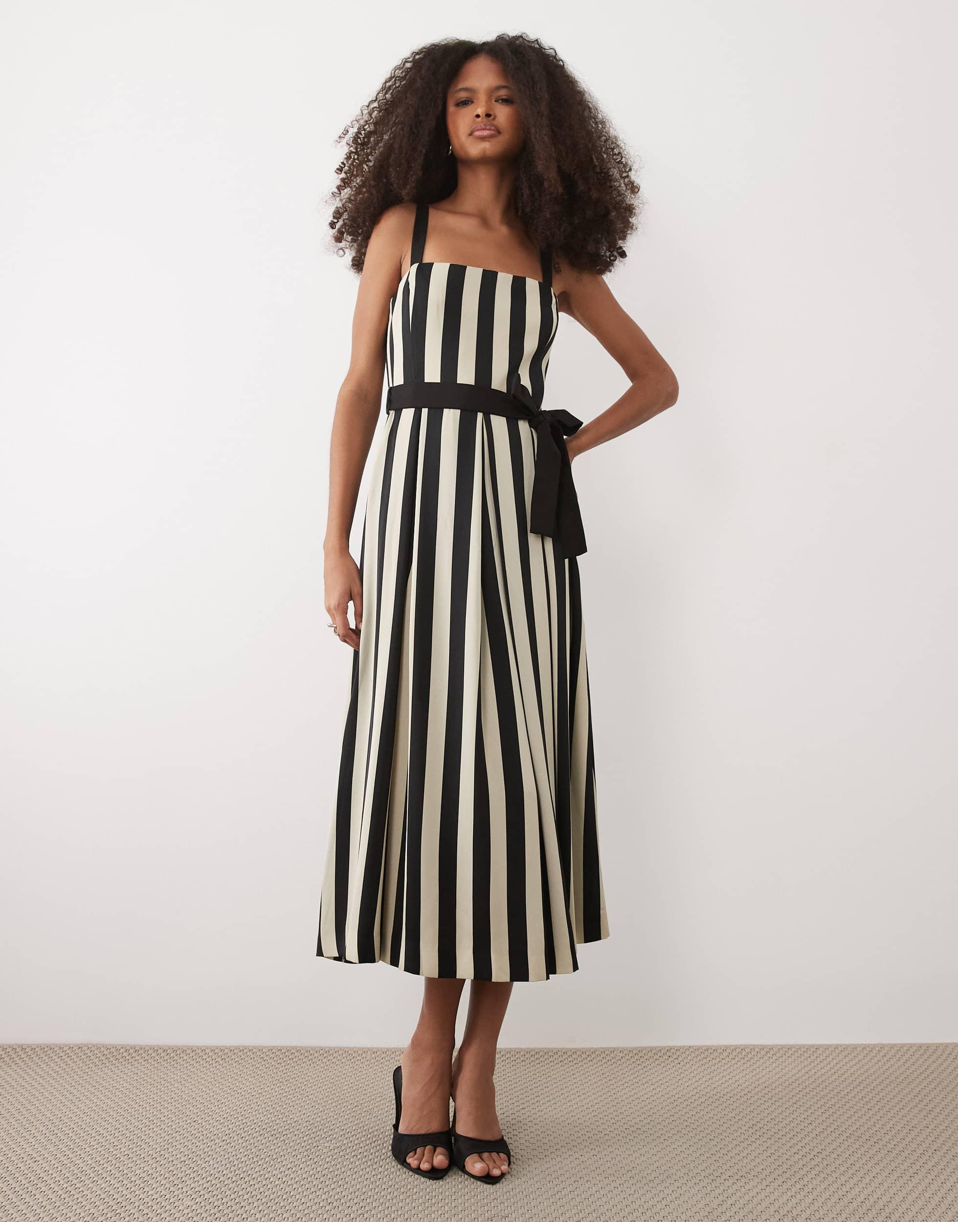 strapless open back dress Cream/Brown Stripe Midi Dress – Clothe Boutique main image 0