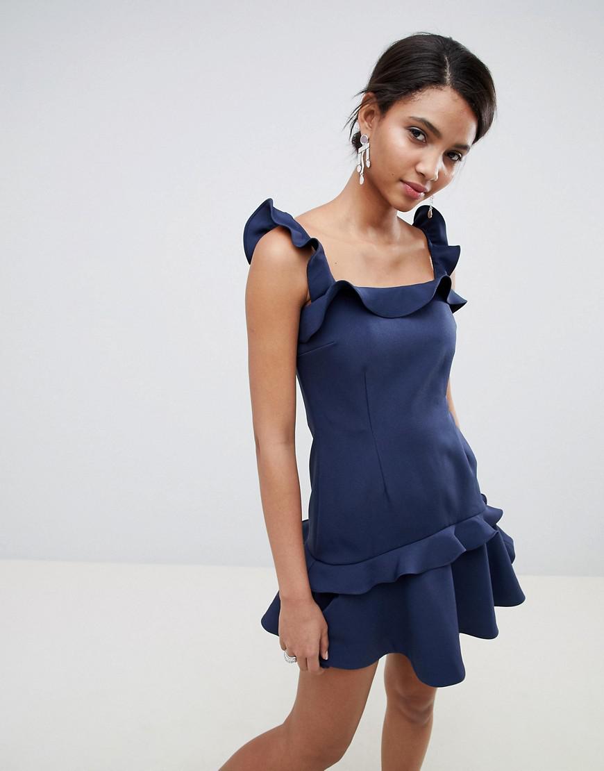 blue ruffle mini dress