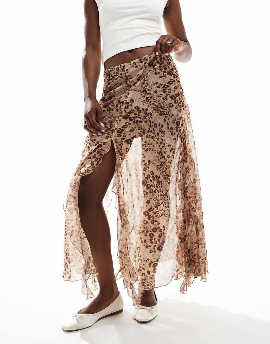 Miss Selfridge Chiffon Ruffle Split Maxi Skirt in Natural Lyst UK