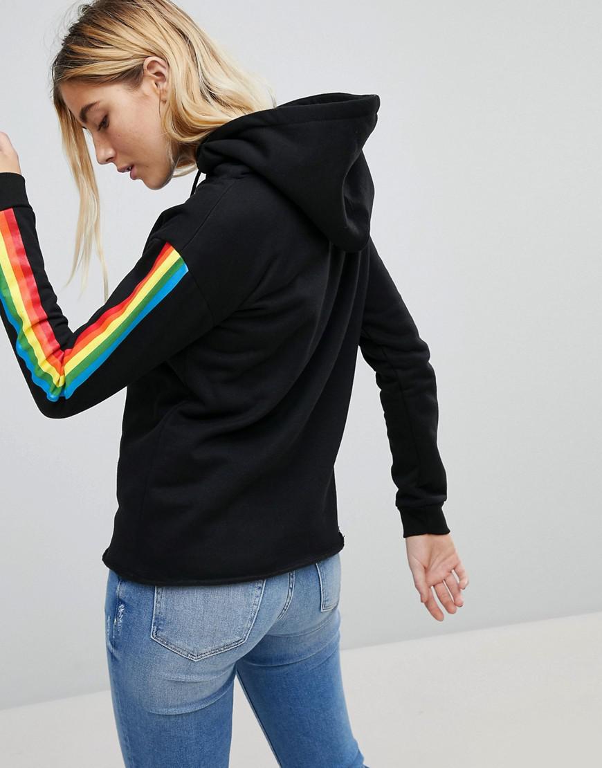 black hoodie with rainbow