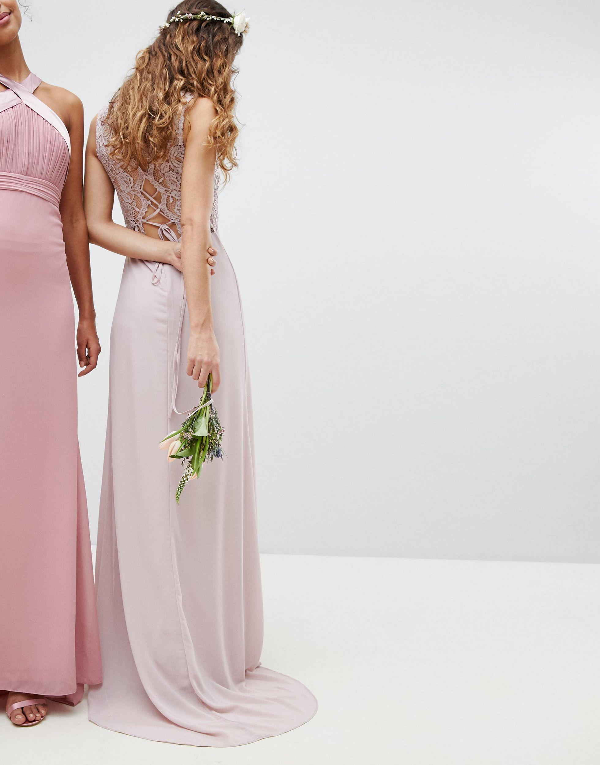 tfnc lace up back midi bridesmaid dress