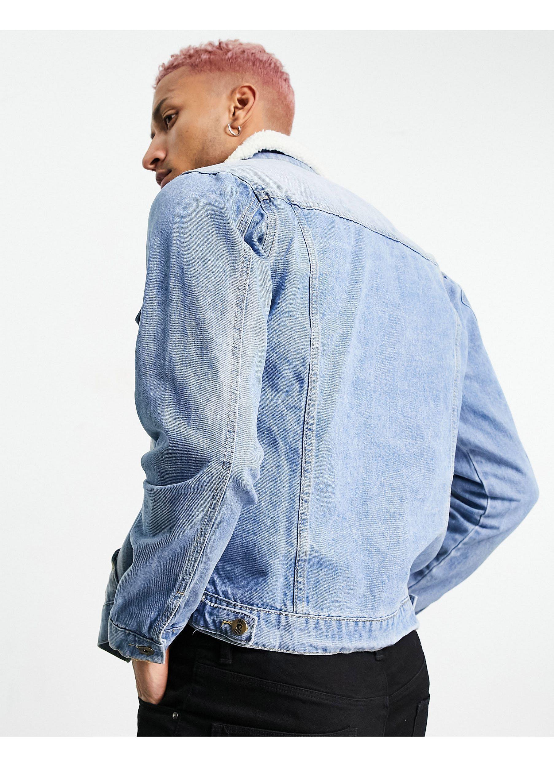 Poker Borg Lined Collar Denim Jacket 