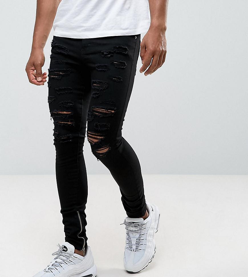 Granted Denim Super Skinny Jeans In Black With Distressing And Zip Ankle  for Men - Lyst
