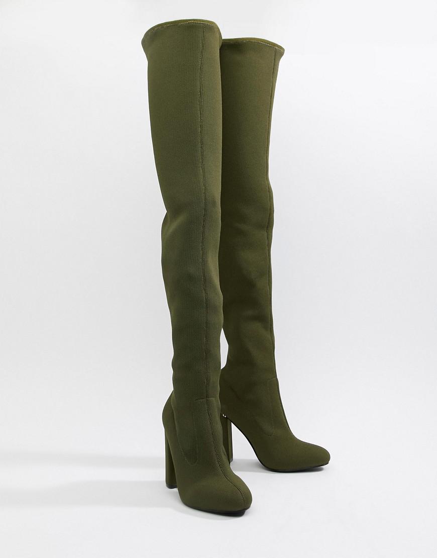 ASOS Koko Knitted Thigh High Boots in Green | Lyst