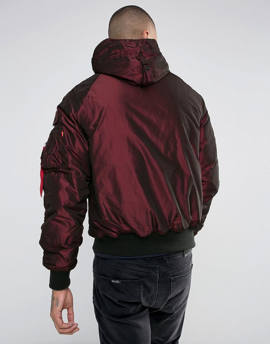 Alpha Industries Synthetic Hunter 2 Hooded Bomber Jacket In Iridium  Burgundy in Red for Men - Lyst