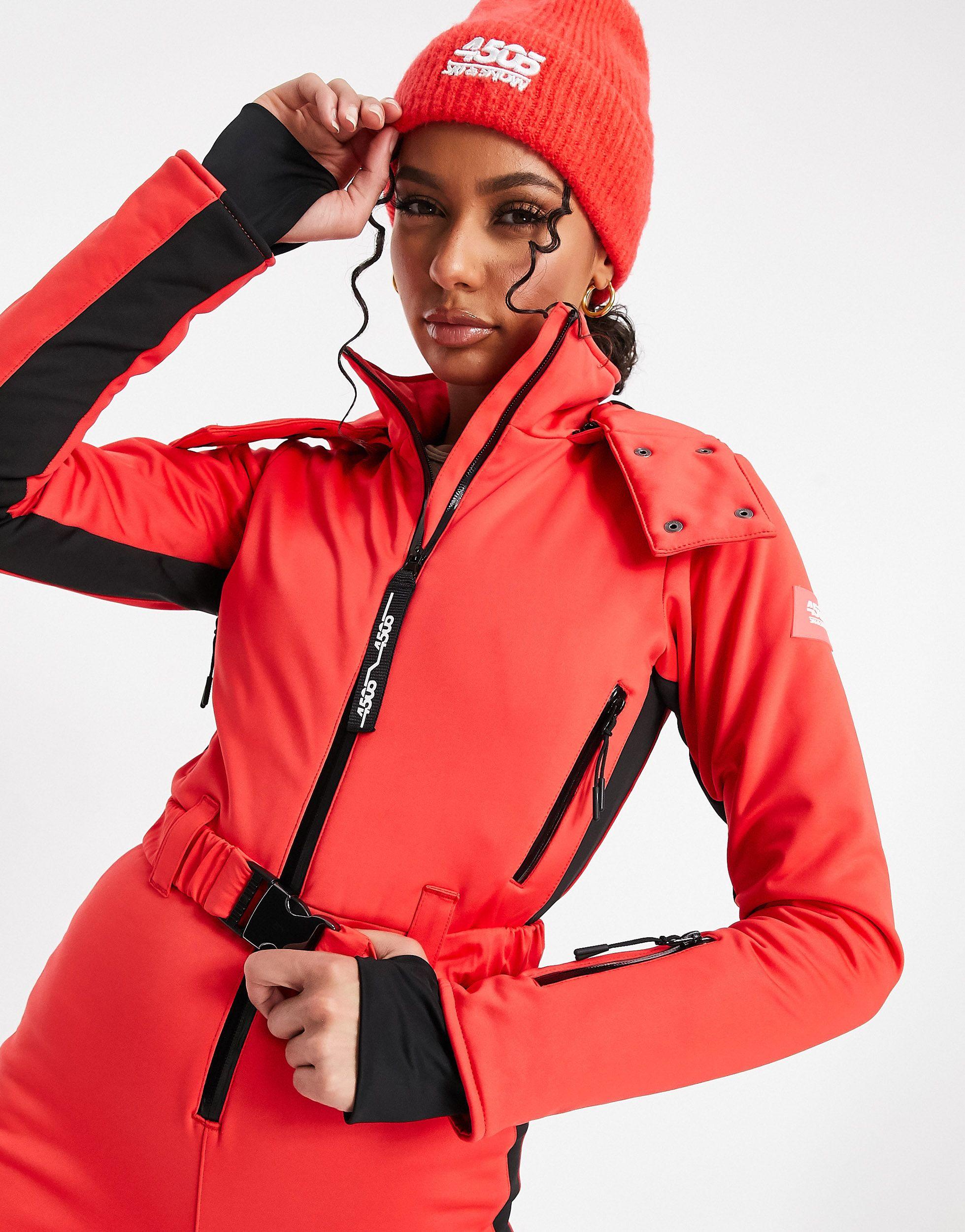 Tuta da sci aderente con cintura e cappuccio e riga laterale di ASOS 4505  in Rosso | Lyst