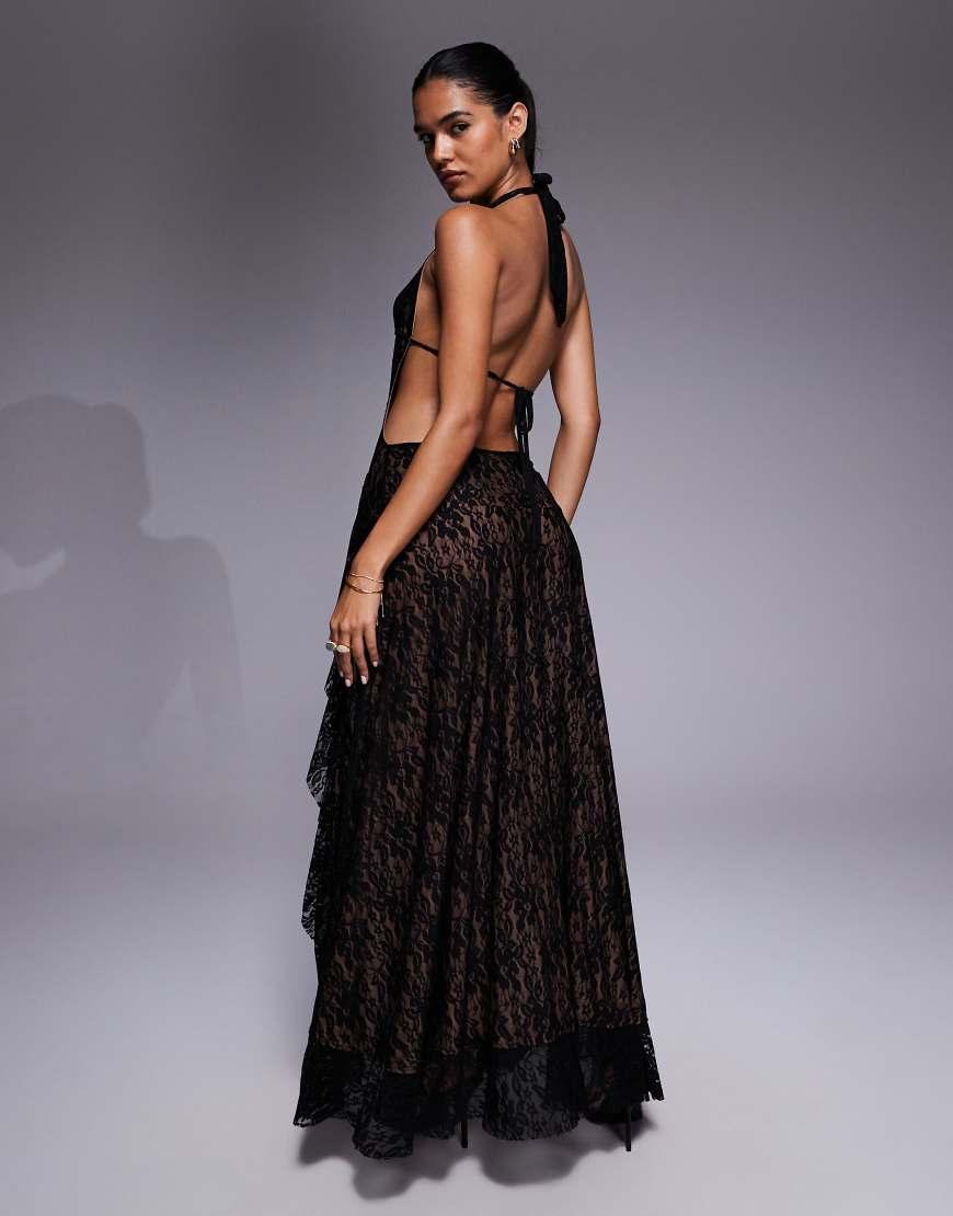 I.AM.GIA Irisia Lace Plunge Halterneck Backless Thigh Split Maxi