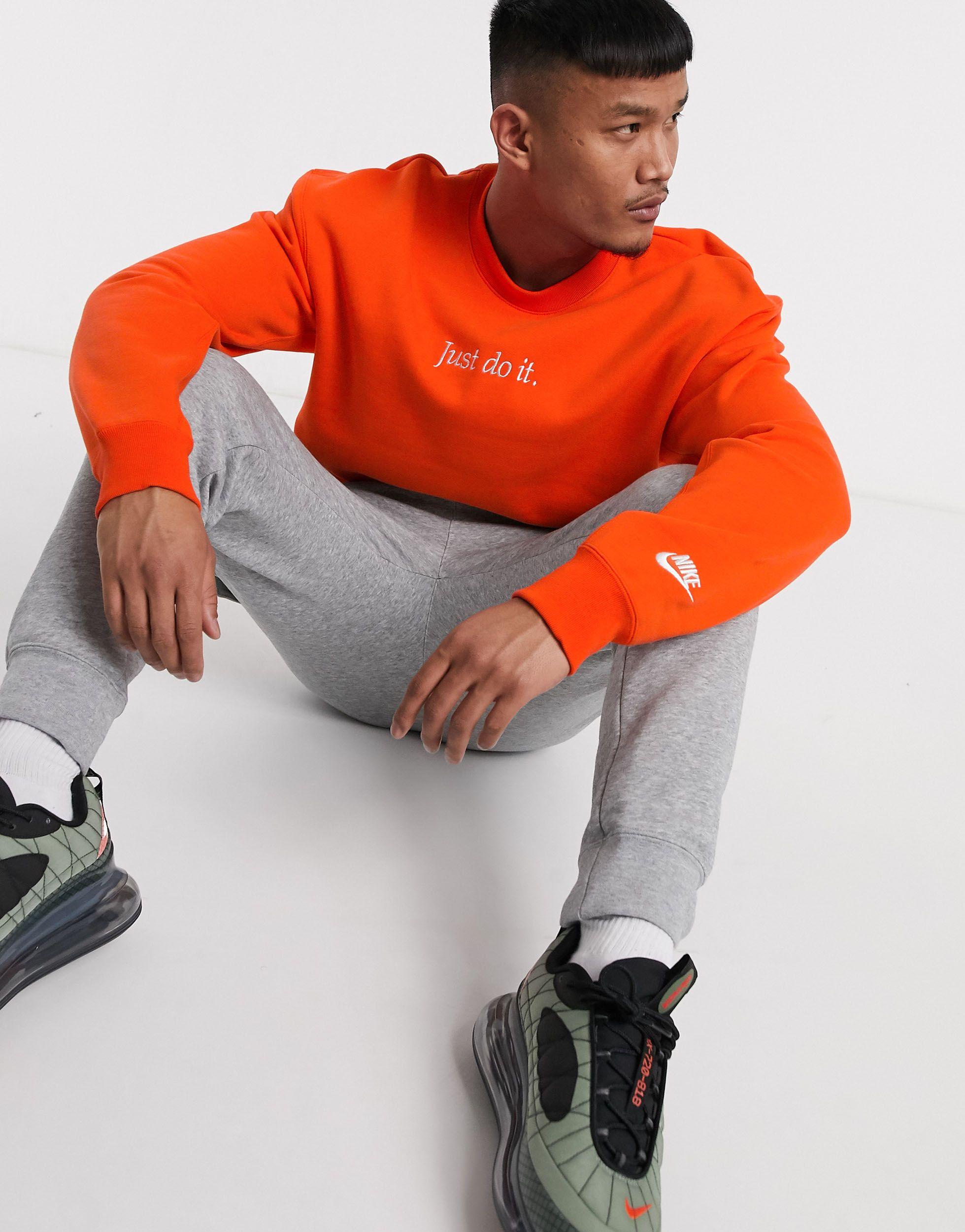 Nike Cotton Just Do It Crew Neck Sweat in Orange for Men | Lyst