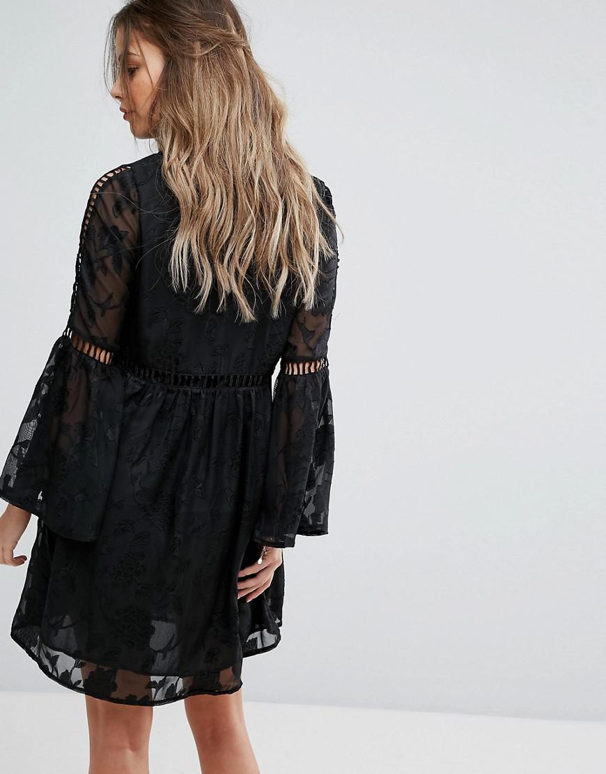 Boohoo Flare Sleeve Lace Boho Mini ...