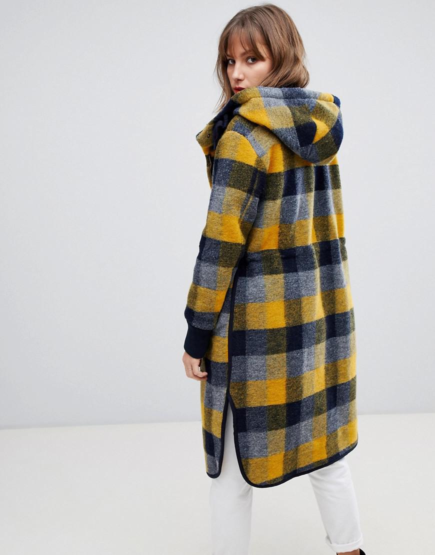 checked hooded coat
