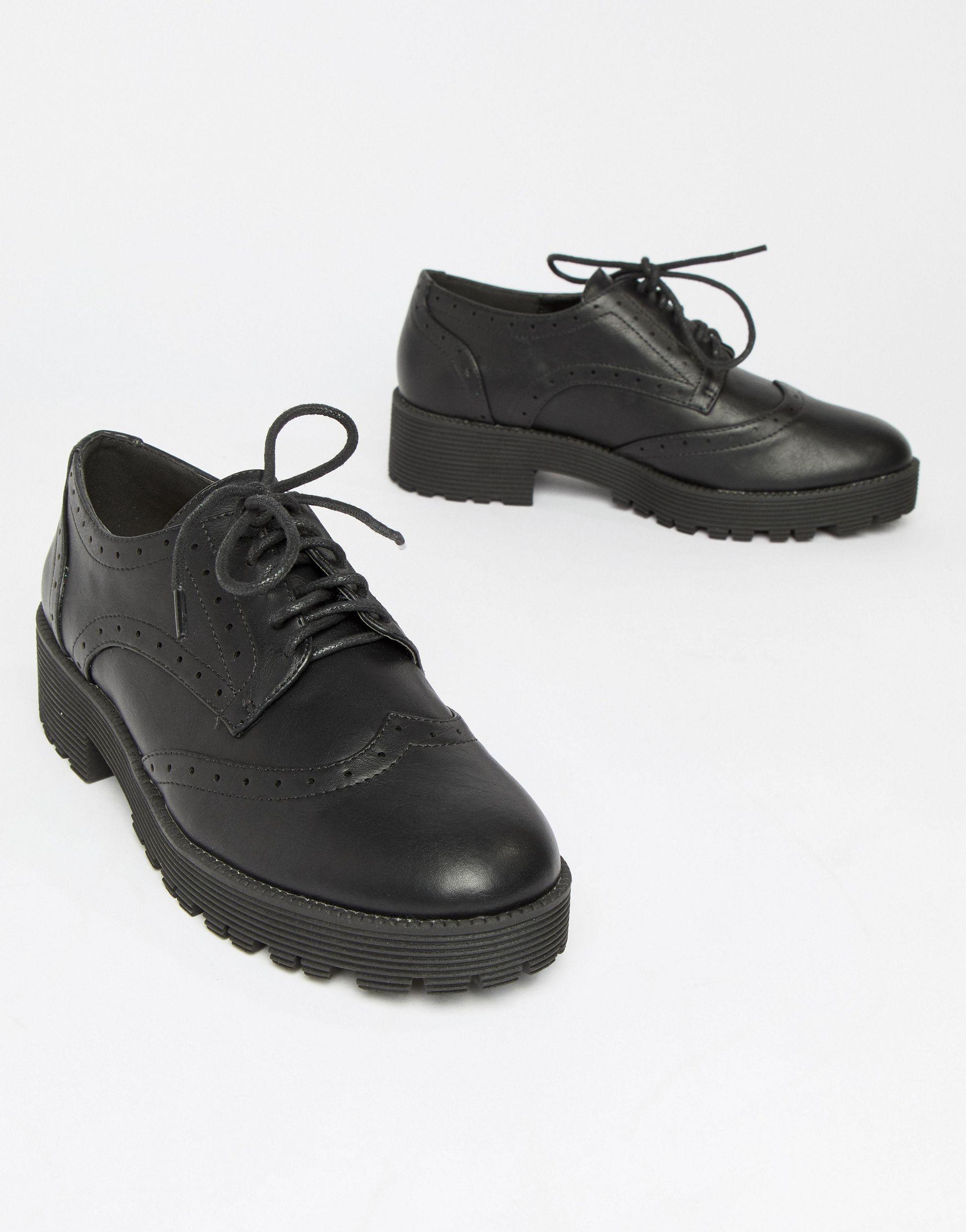 London Rebel Chunky Lace Up Brogue in Black | Lyst