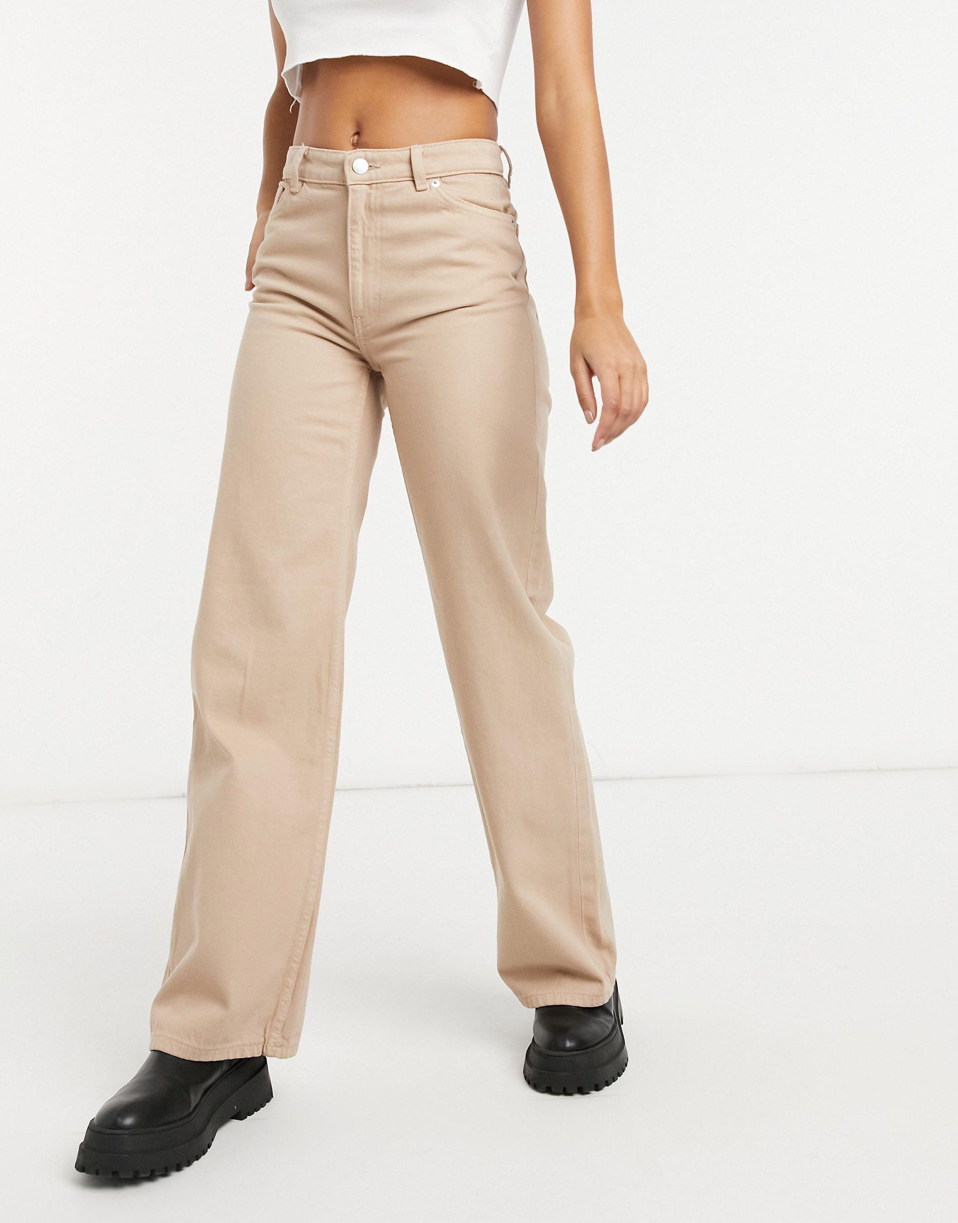 Monki Yoko Organic Cotton Wide Leg Jeans in Beige (Natural) - Lyst