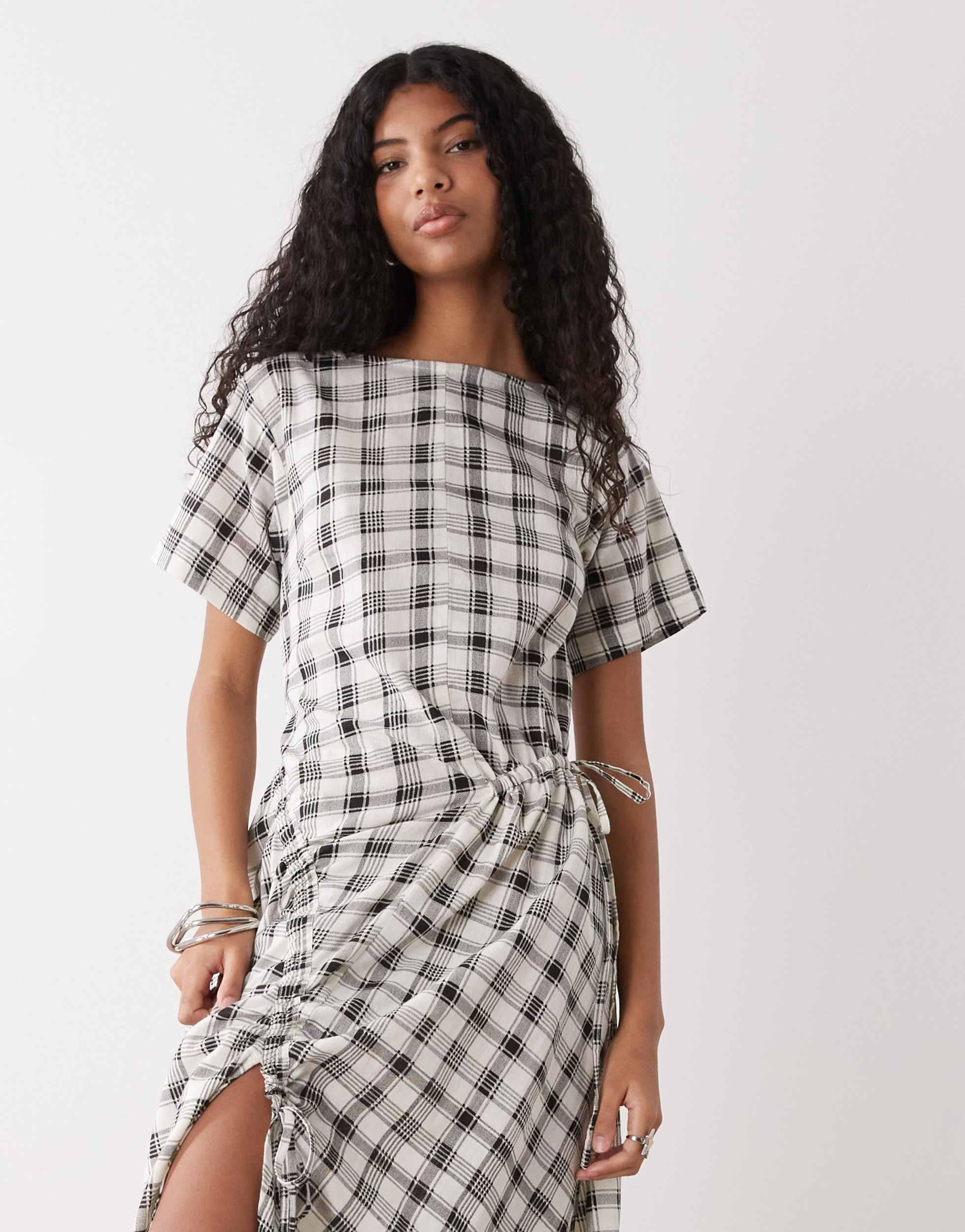collusion multi channel maxi dress COLLUSION multi channel maxi dress in gray plaid