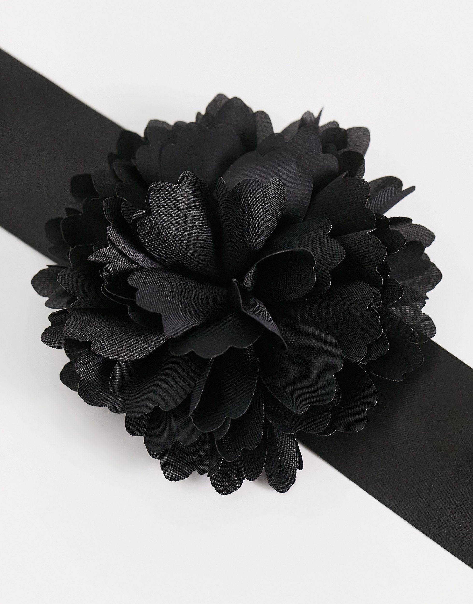 Black Vintage Flower Choker Ribbon Necklace String Wrap Fabric