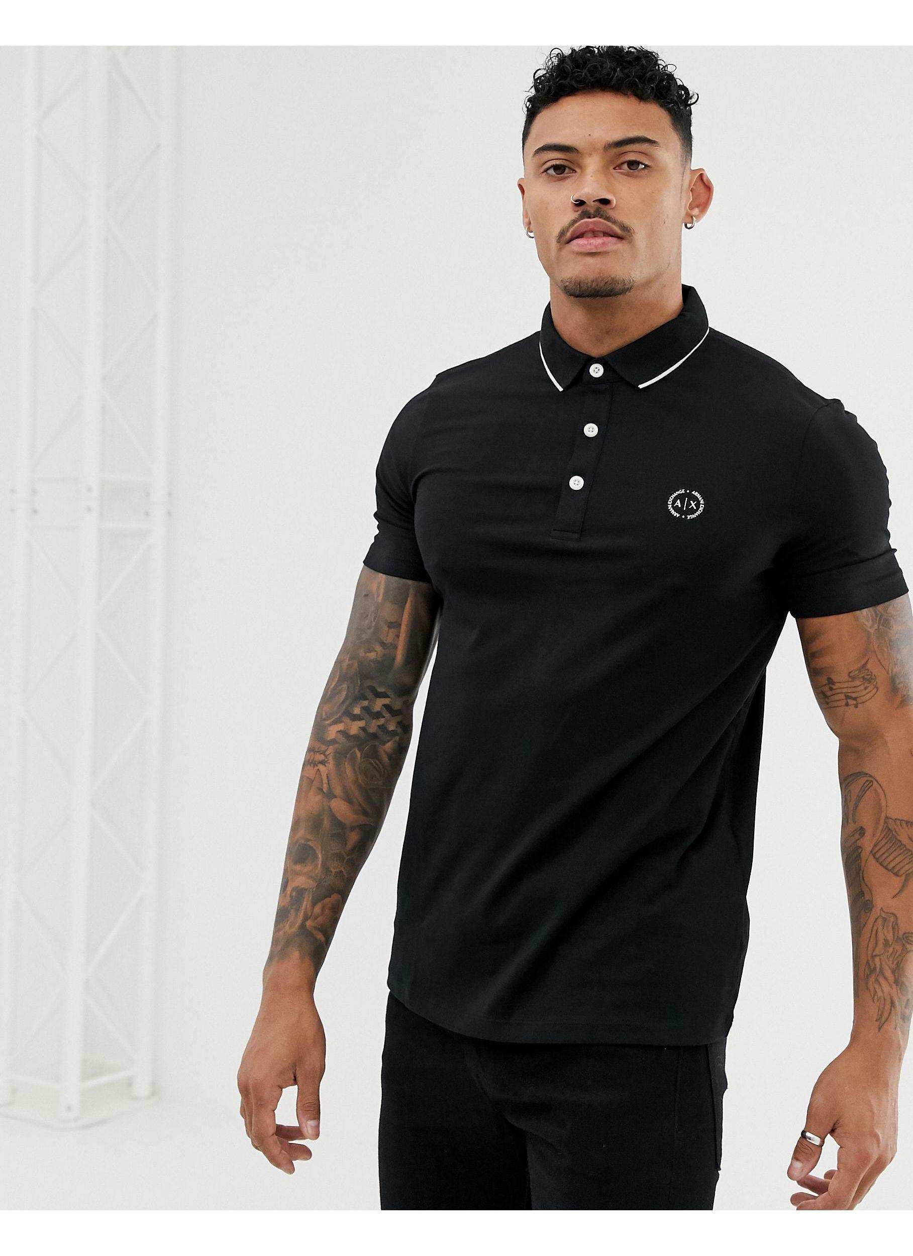 Armani Exchange Slim Fit Tipped Logo Polo in Black for Men | Lyst