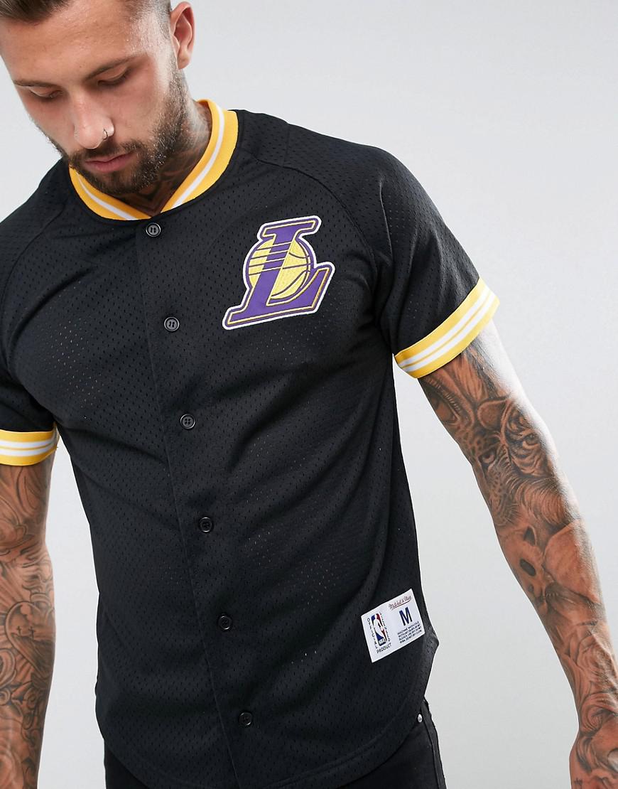 mitchell and ness lakers baseball jersey