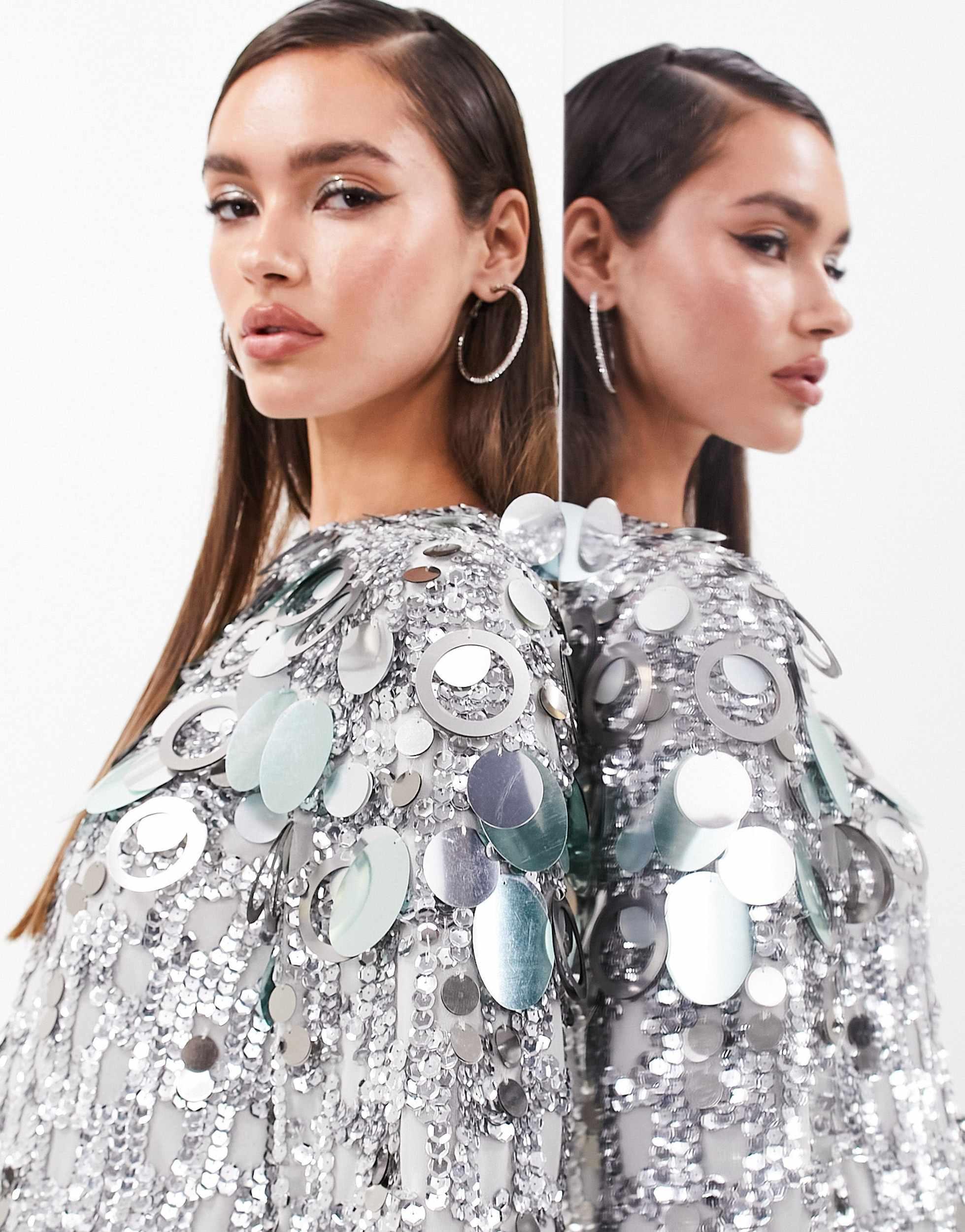 ASOS Stacked Multi Sequin Loose Fit Mini Dress in Gray Lyst