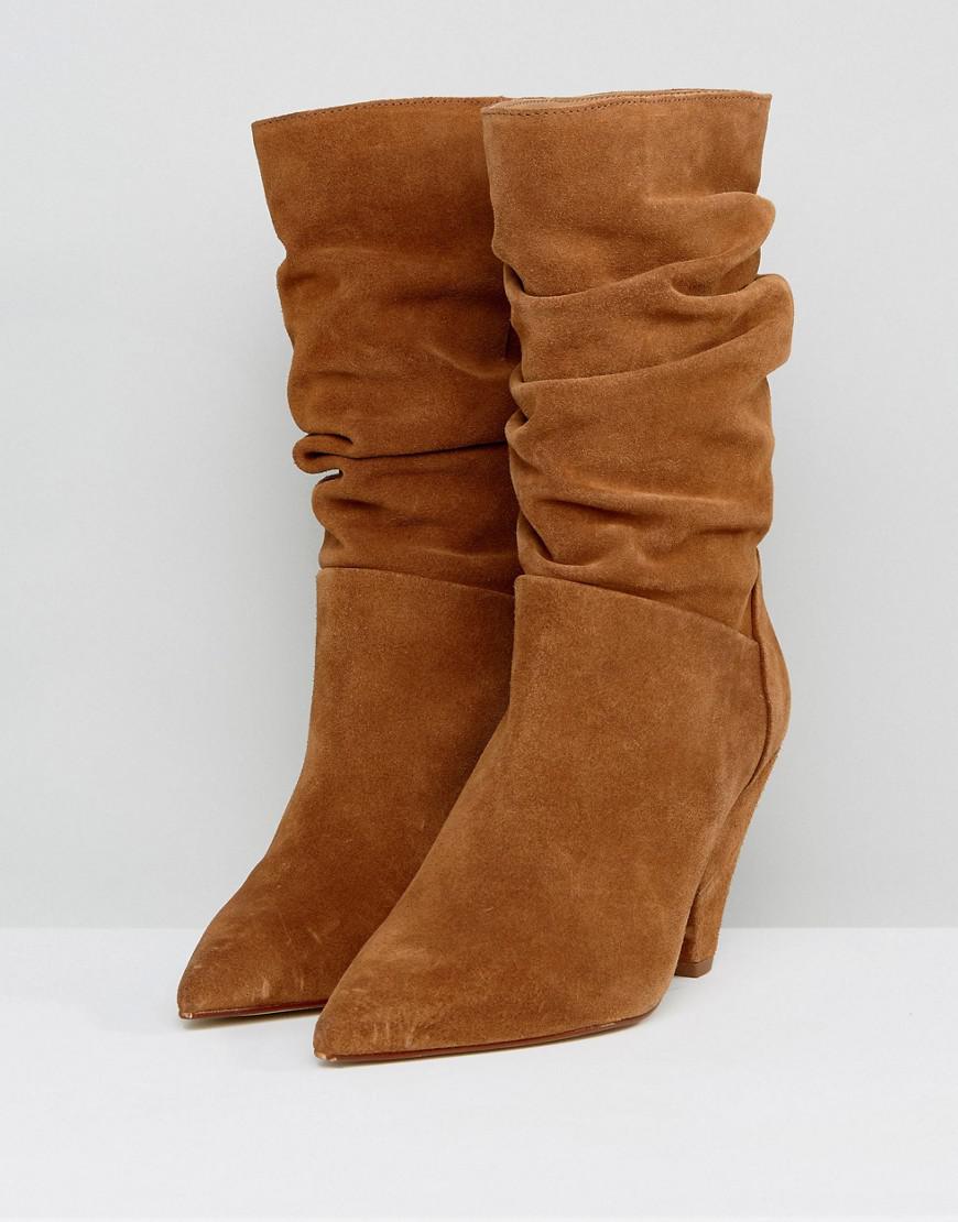 ASOS Cianna Suede Slouch Cone Heel Boots in Brown - Lyst
