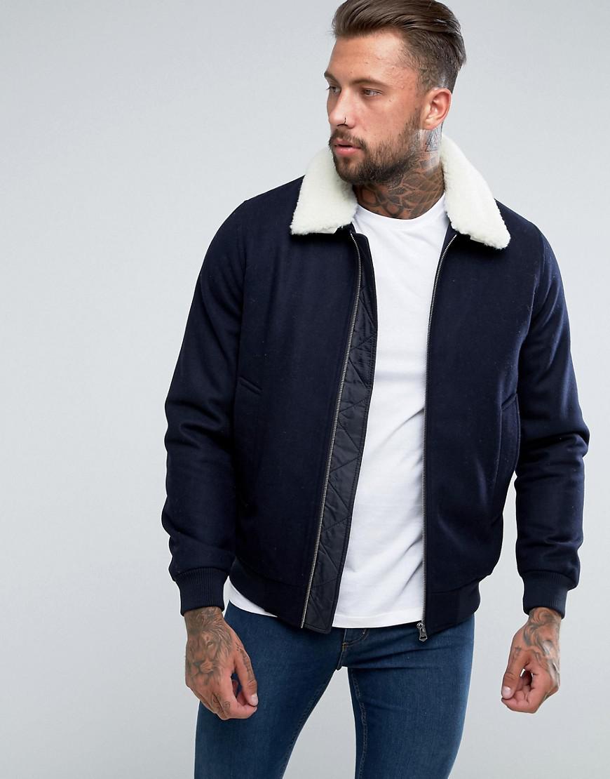 Download Lyst - Asos Wool Mix Harrington Jacket With Borg Collar In ...